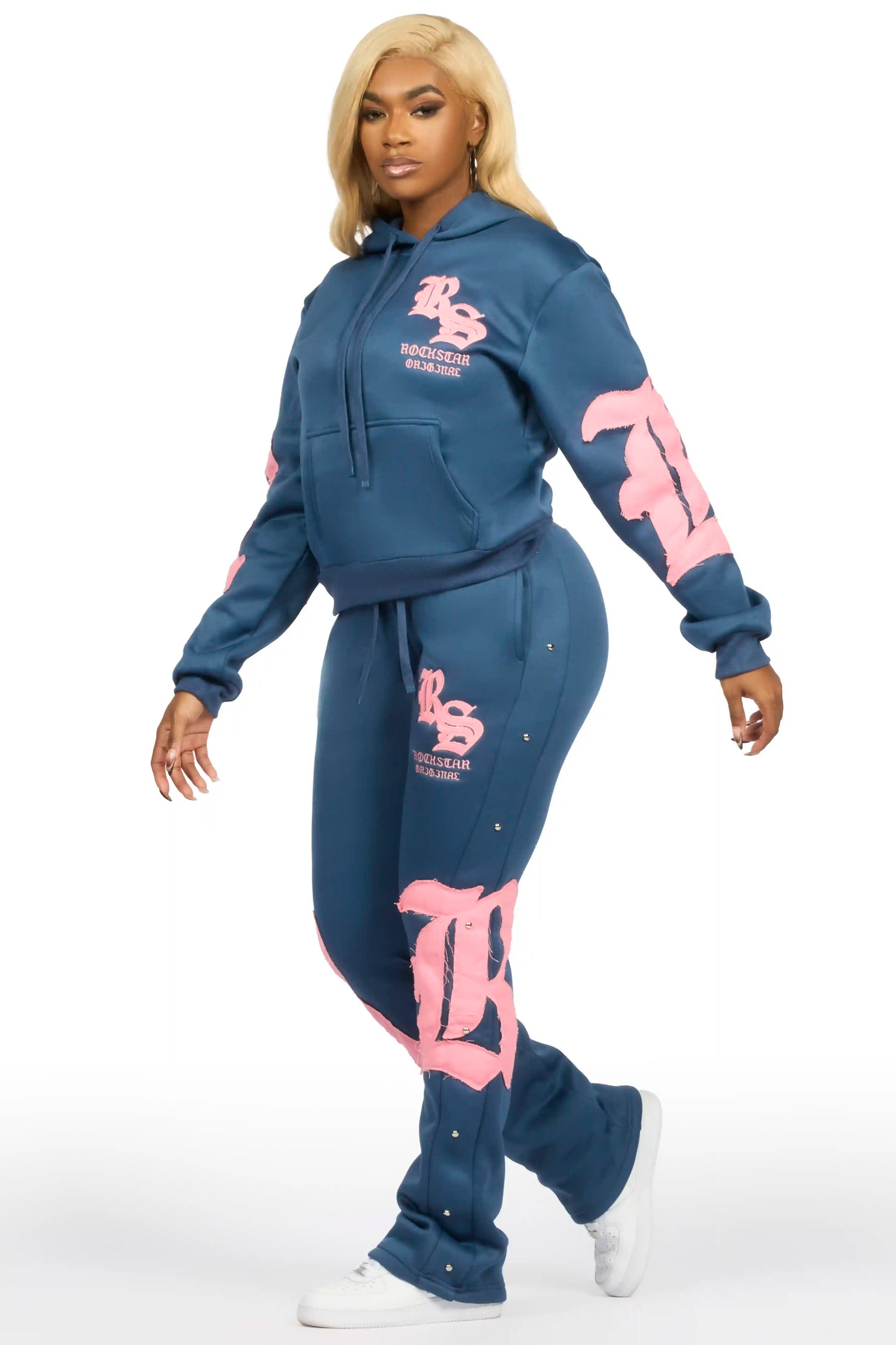 Shironda Navy Snap Stacked Track Set