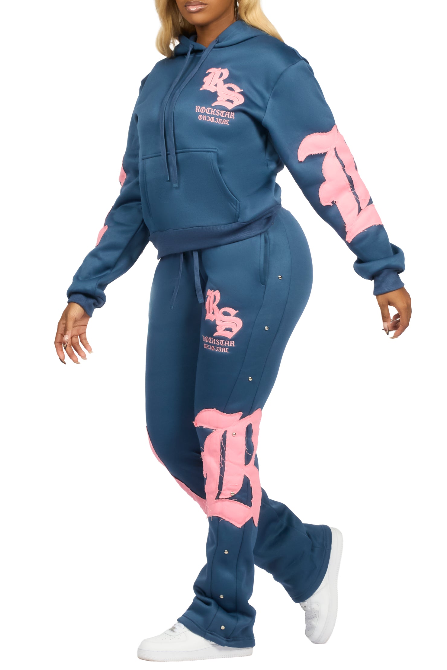 Shironda Navy Snap Stacked Track Set