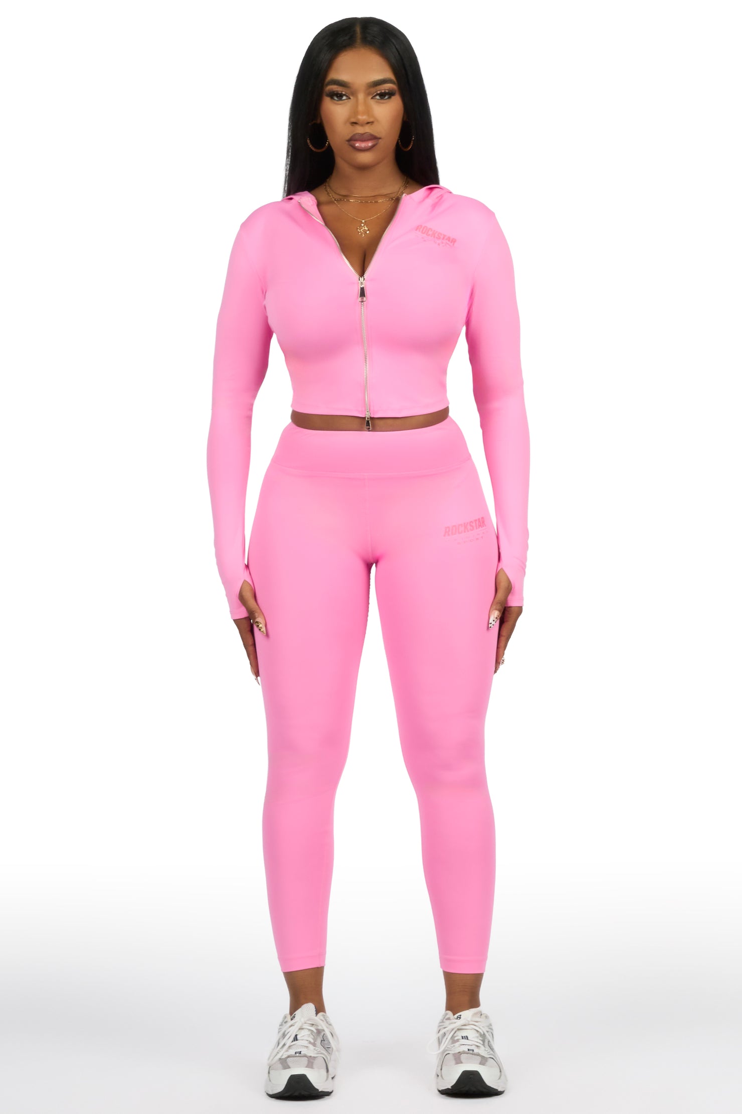 Sabitha Pink Zip Up Hoodie Legging Active Set