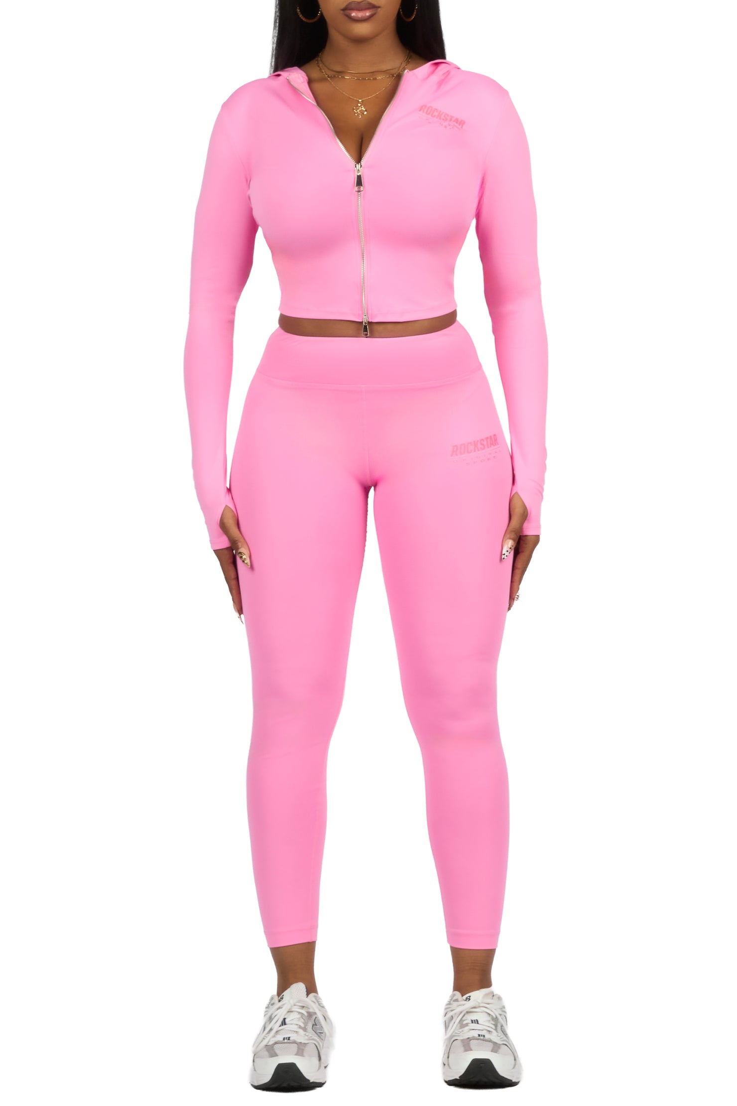Sabitha Pink Zip Up Hoodie Legging Active Set