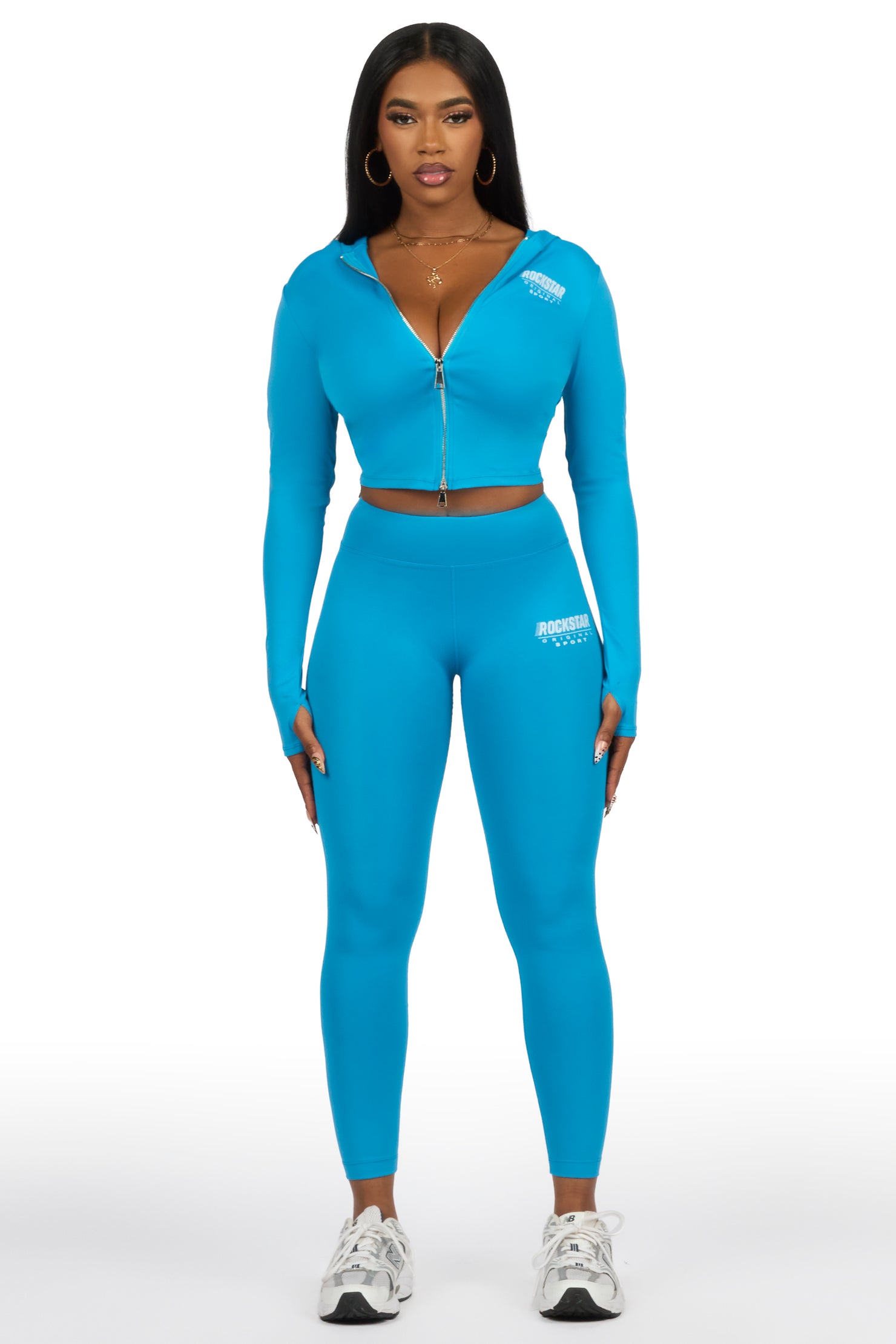 Sabitha Blue Zip Up Hoodie Legging Active Set