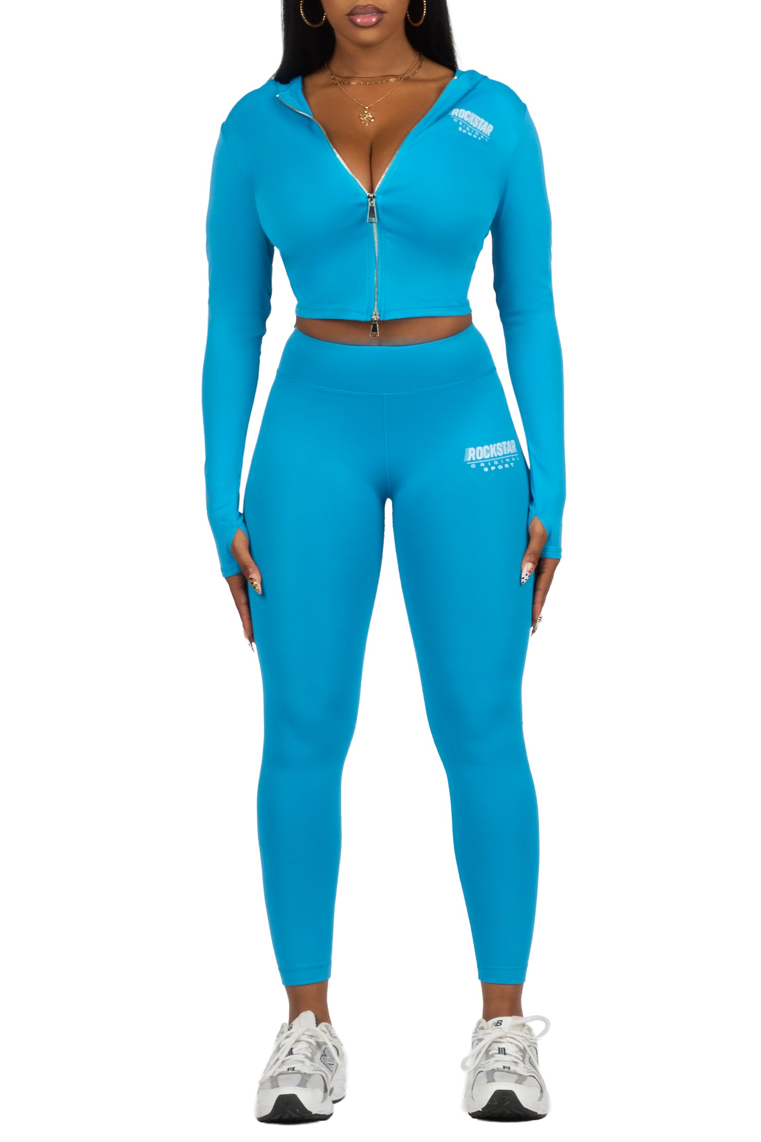 Sabitha Blue Zip Up Hoodie Legging Active Set
