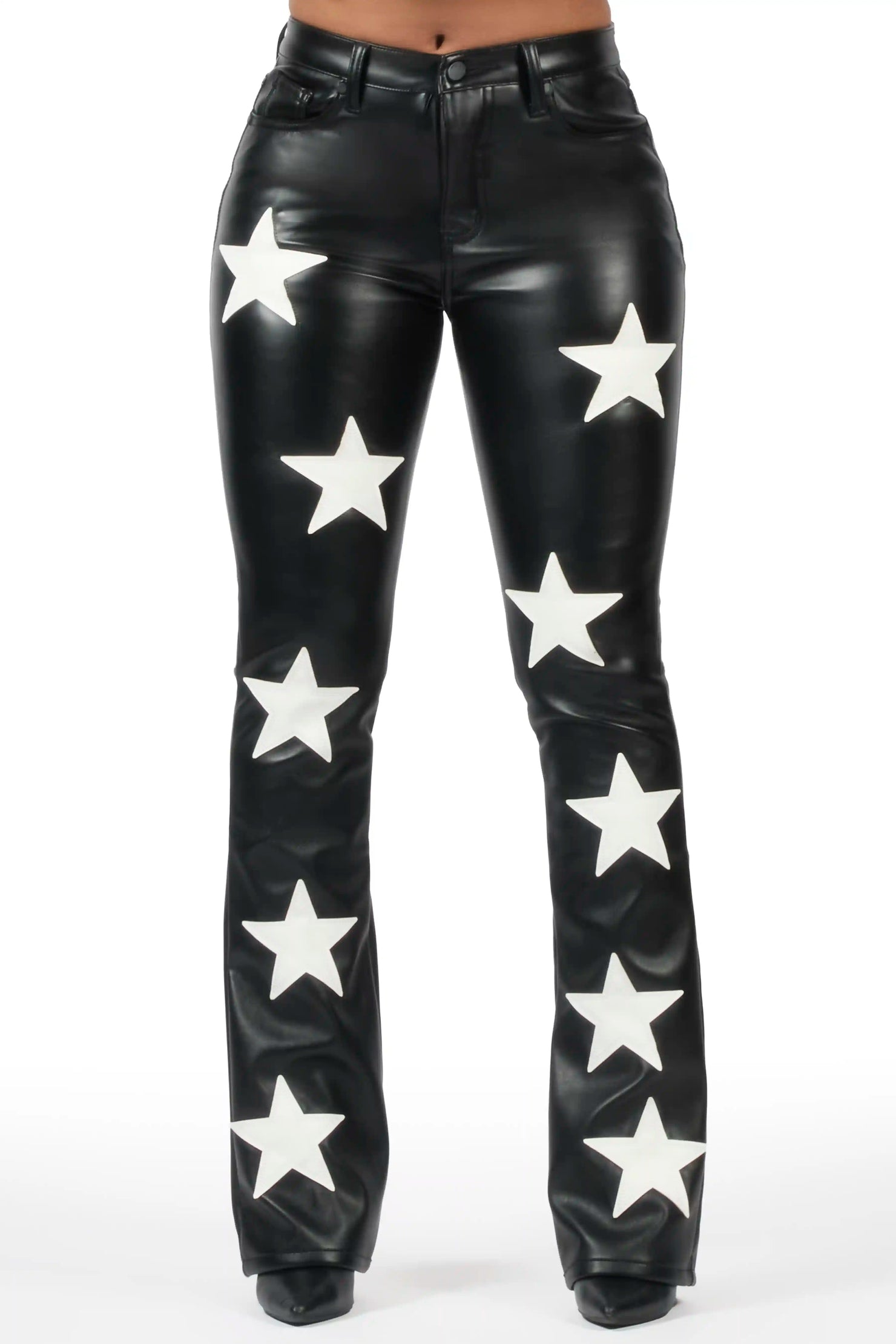 Takera Black PU Stacked Flare Pant