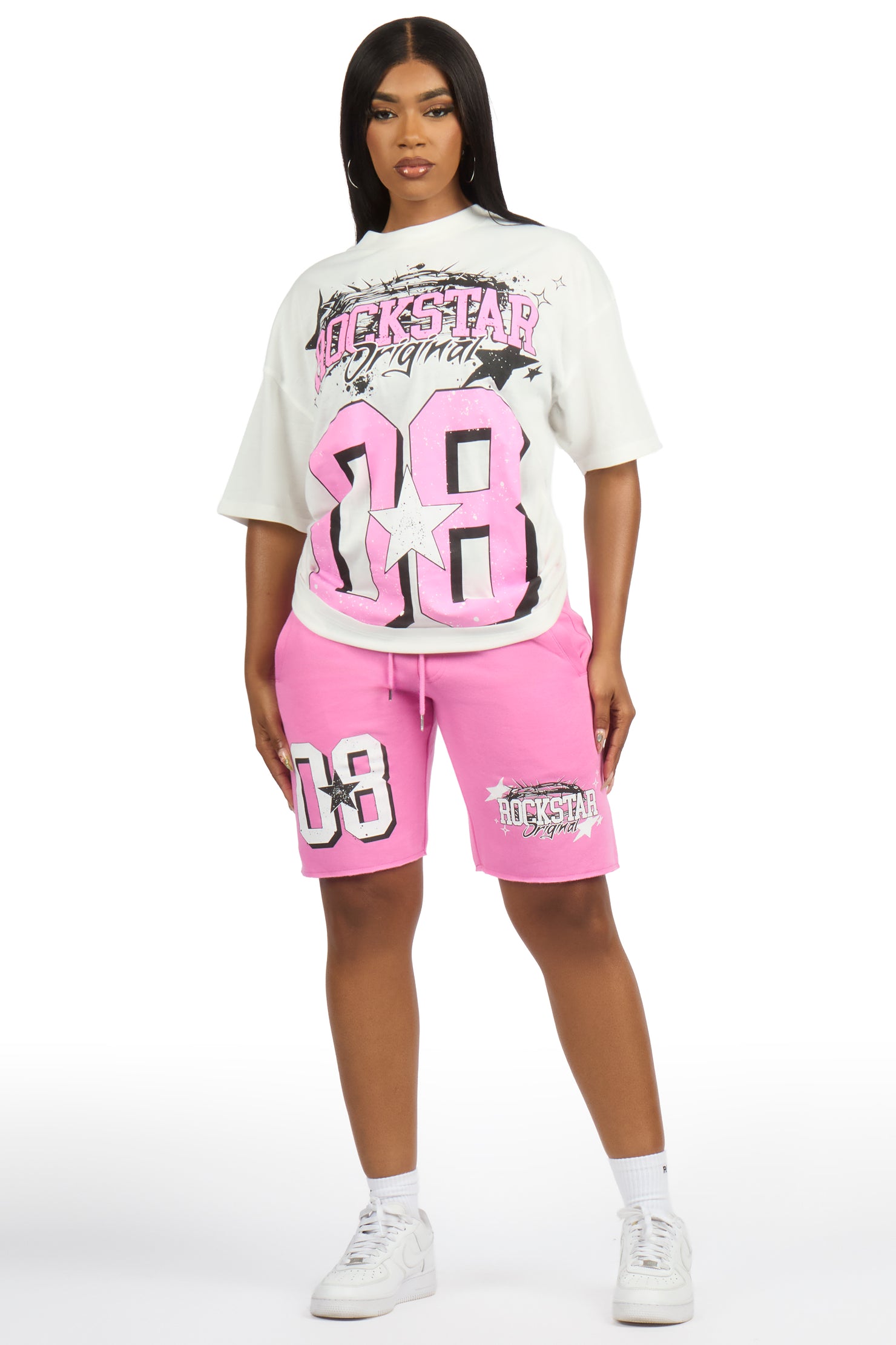Carolina White/Pink T-Shirt Short Set
