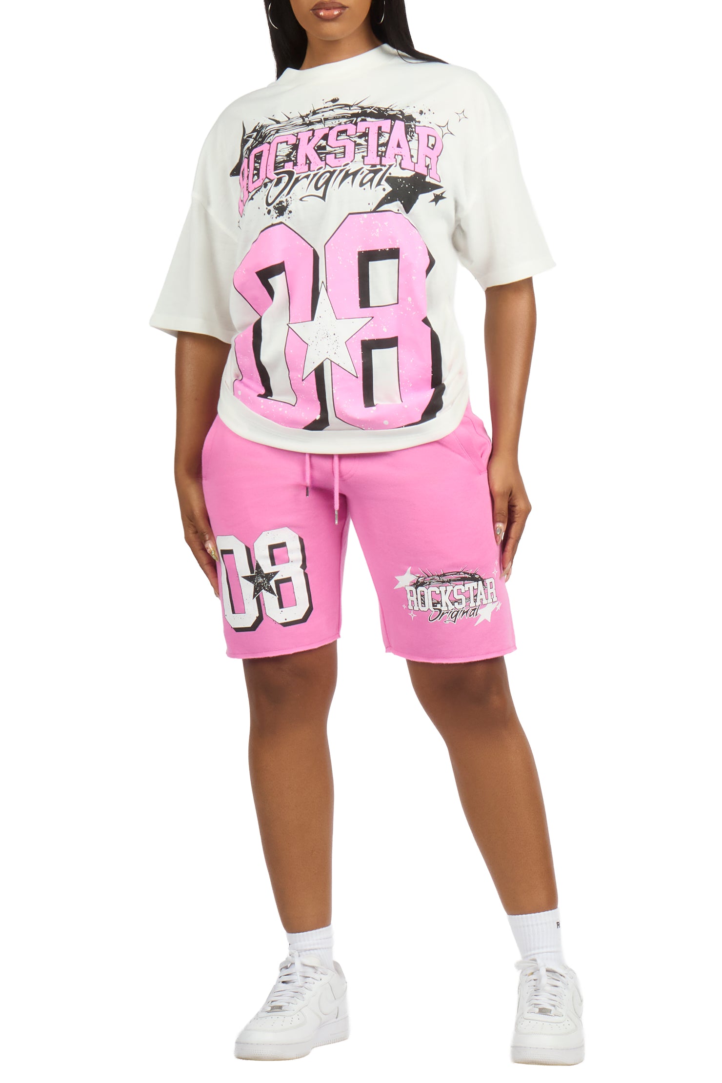 Carolina White/Pink T-Shirt Short Set