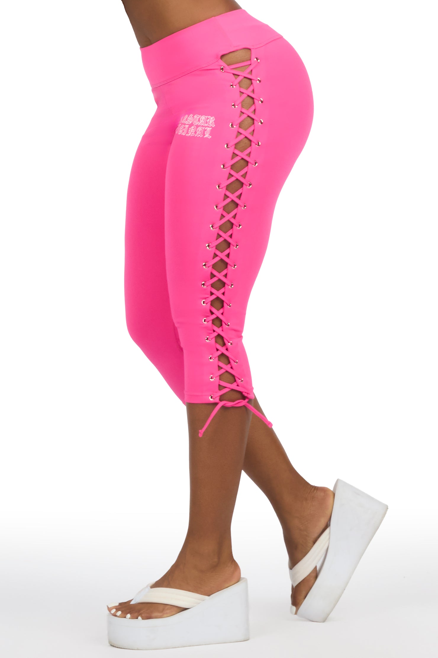 Rineshia Pink Lace Up Capri