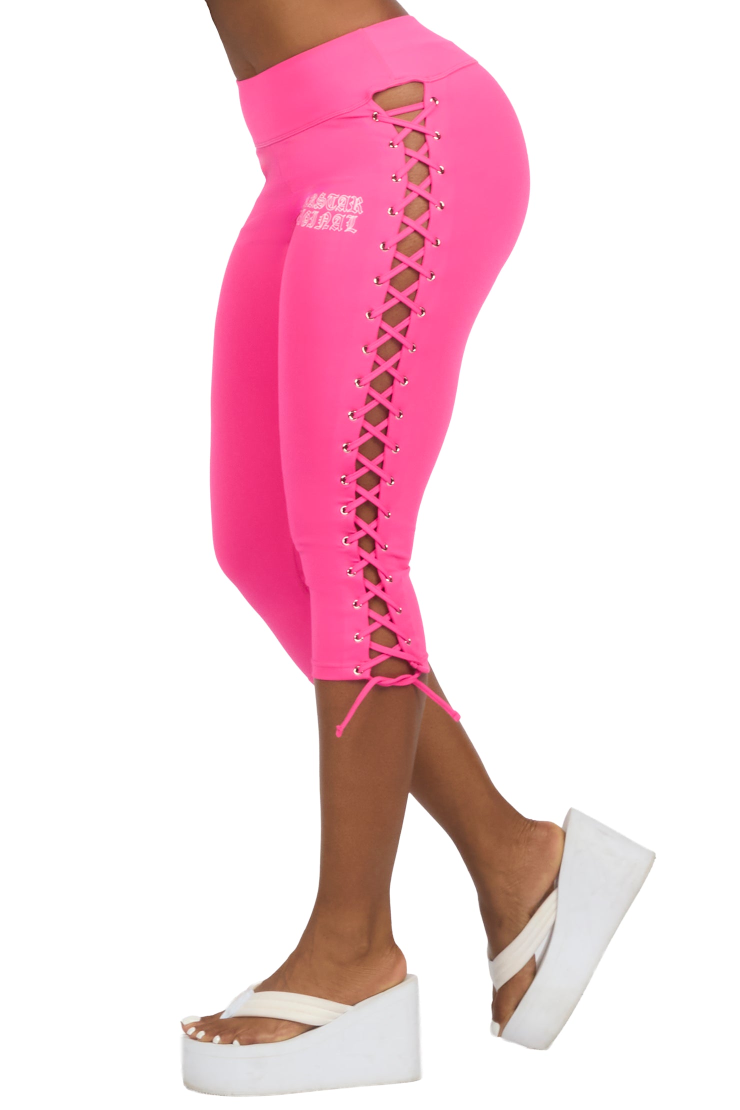 Rineshia Pink Lace Up Capri