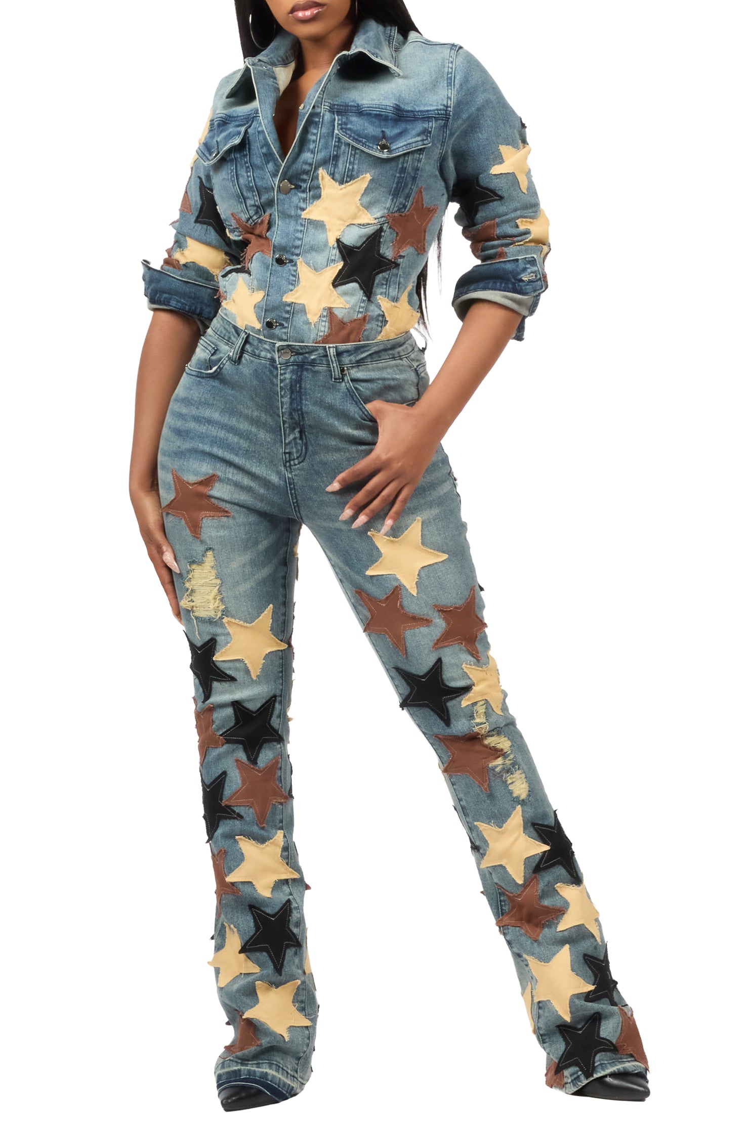 Starlena Tinted Wash Denim Jacket & Starlena Stacked Jean Set