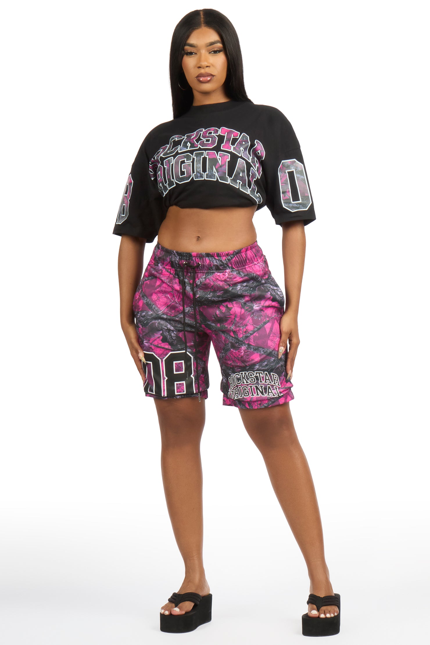 Nikya Black/Pink Tree Camo T-Shirt Short Set