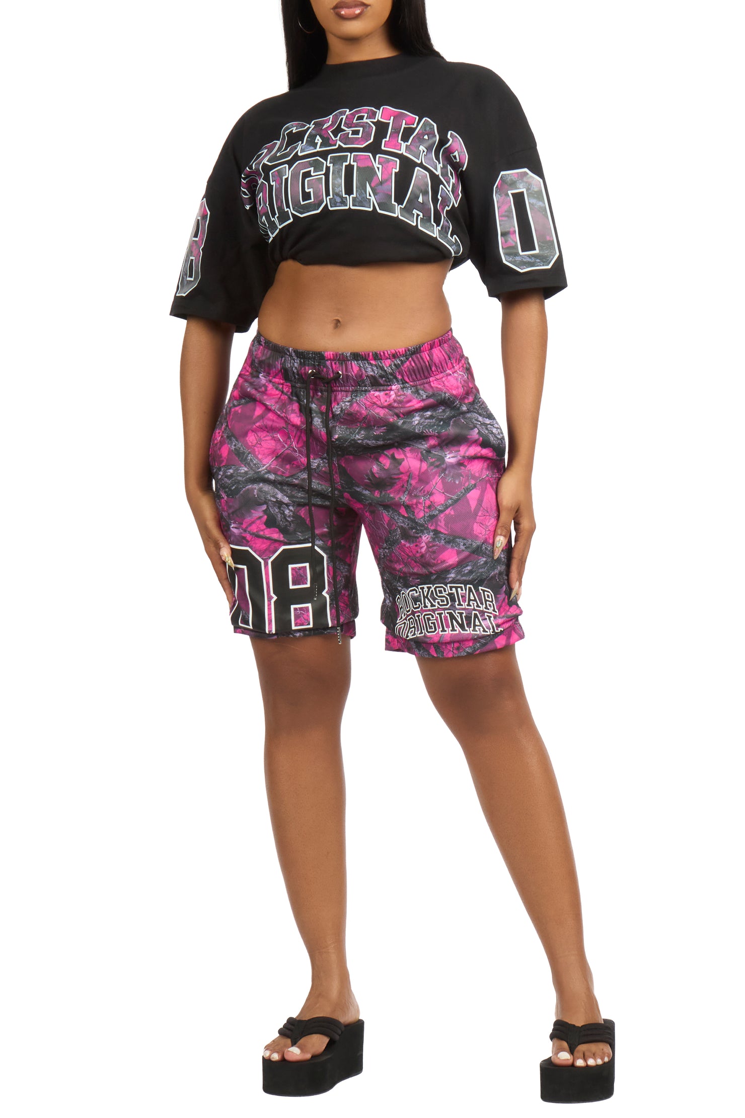Nikya Black/Pink Tree Camo T-Shirt Short Set