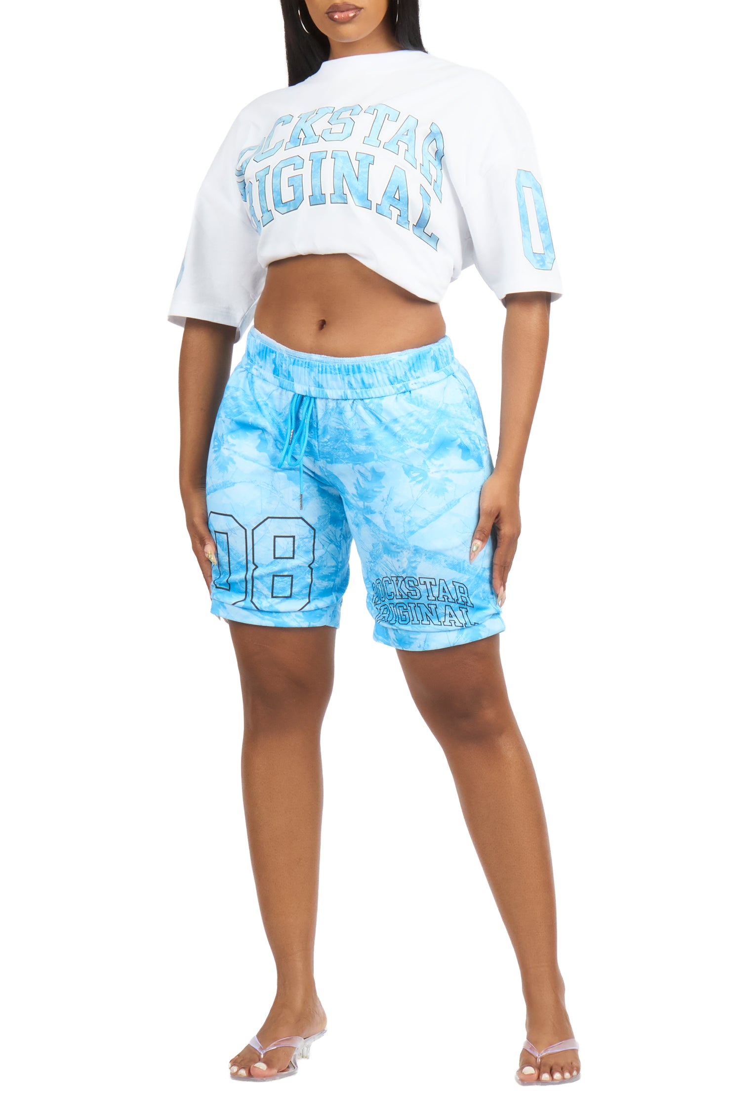 Nikya White/Blue Tree Camo T-Shirt Short Set