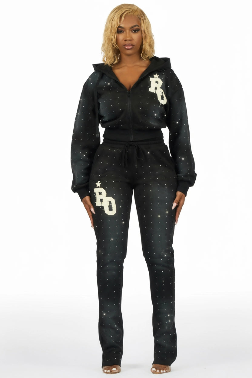 Tyona Black Rhinestone Stacked Flare Track Set