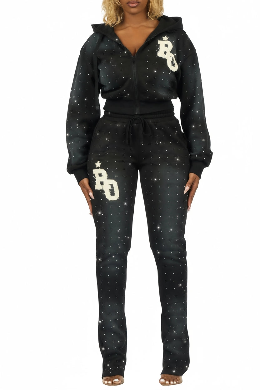 Tyona Black Rhinestone Stacked Flare Track Set