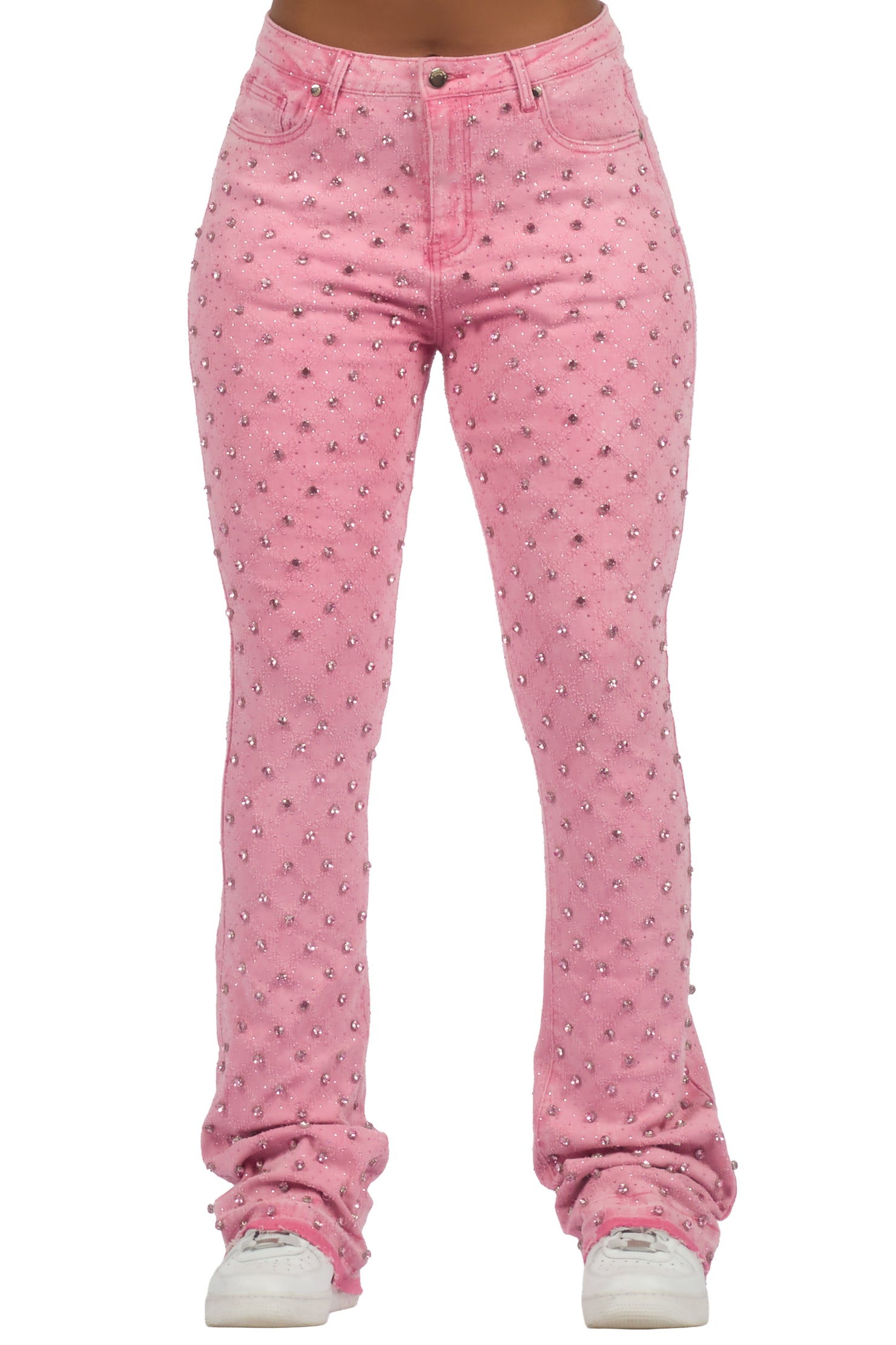 Sareka Pink Rhinestone Stacked Flare Jean