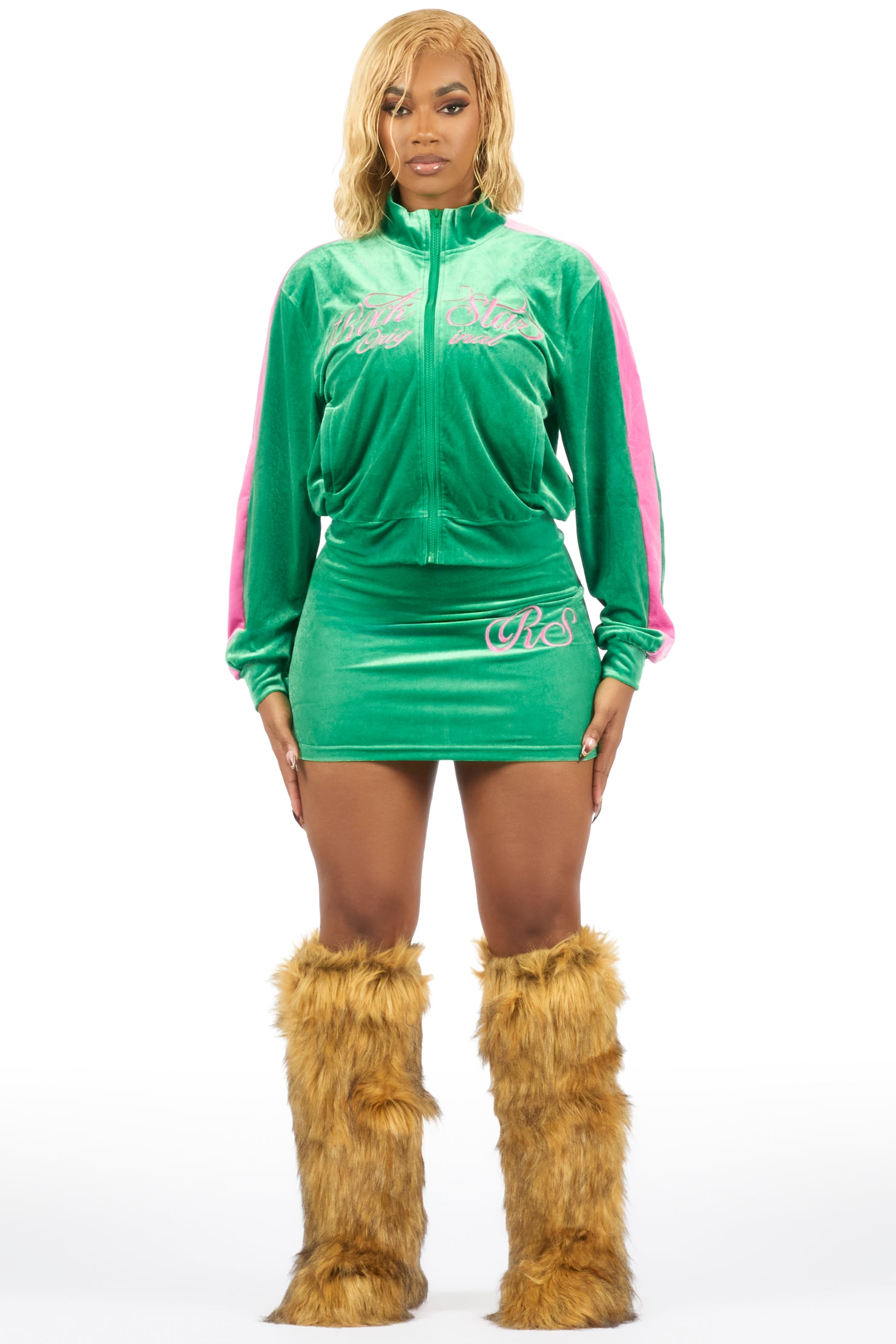 Marika Green Velour Skirt Set