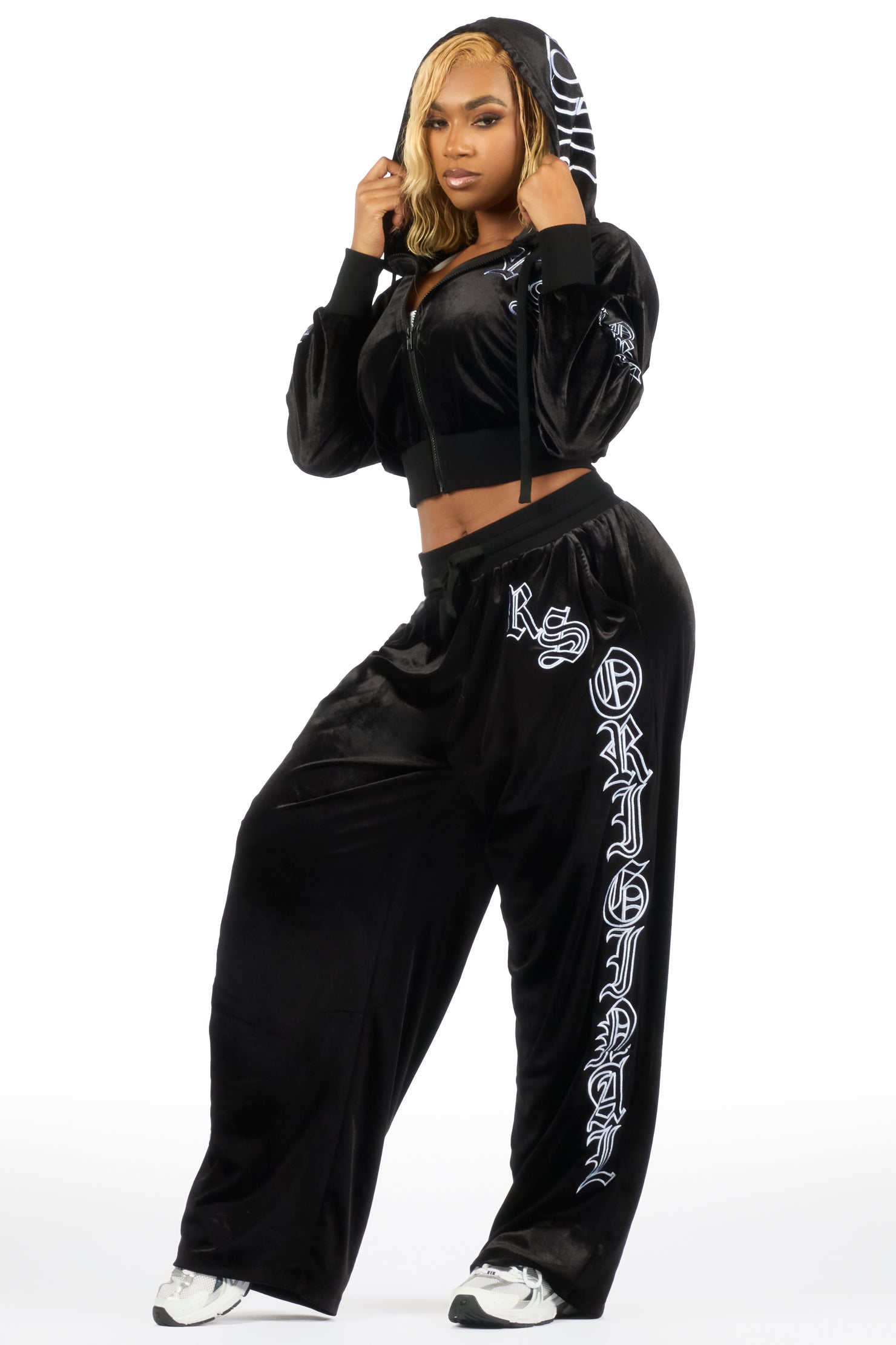 Minkina Black Velour Baggy Fit Track Set