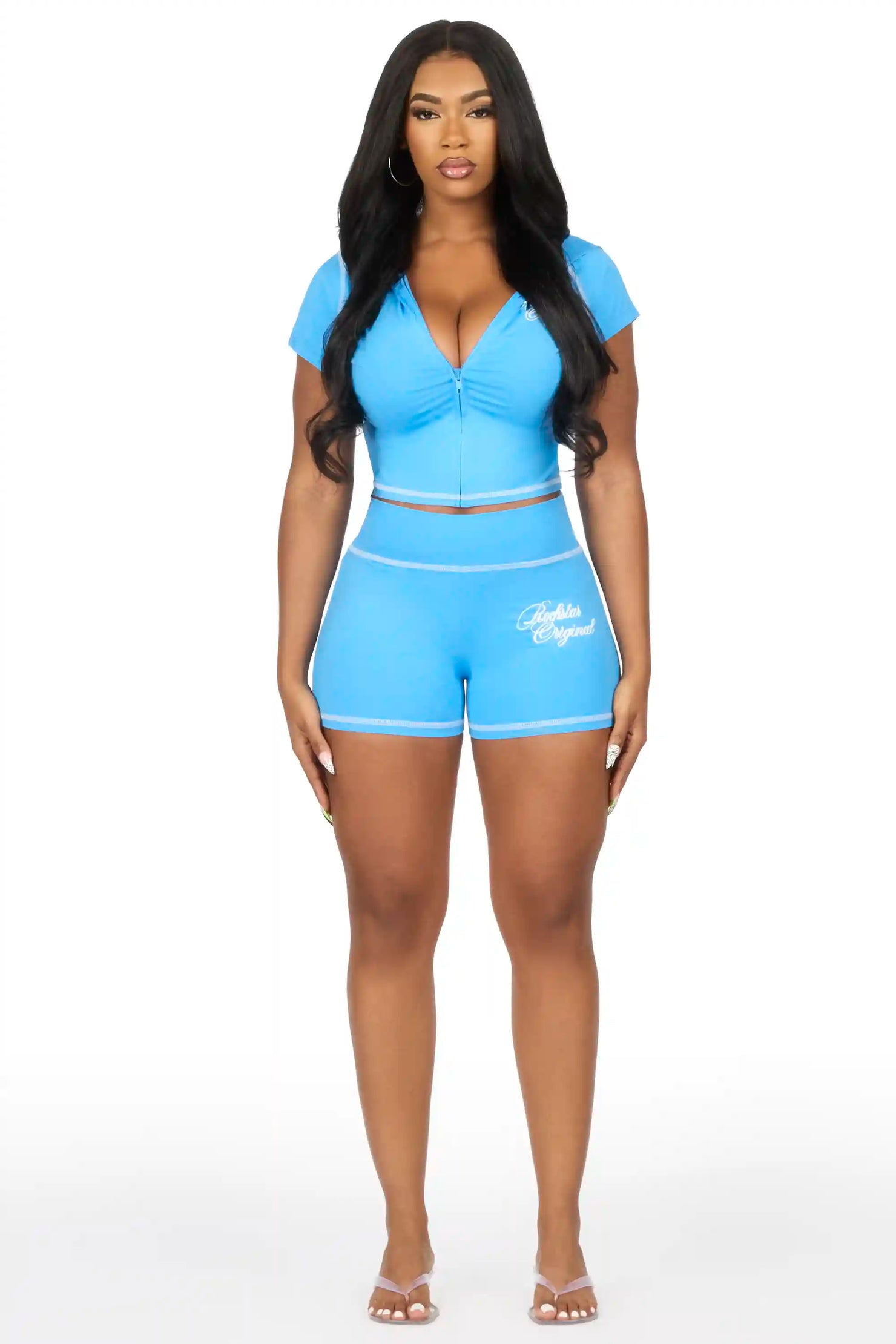 Caternia Blue Zip Top Short Set