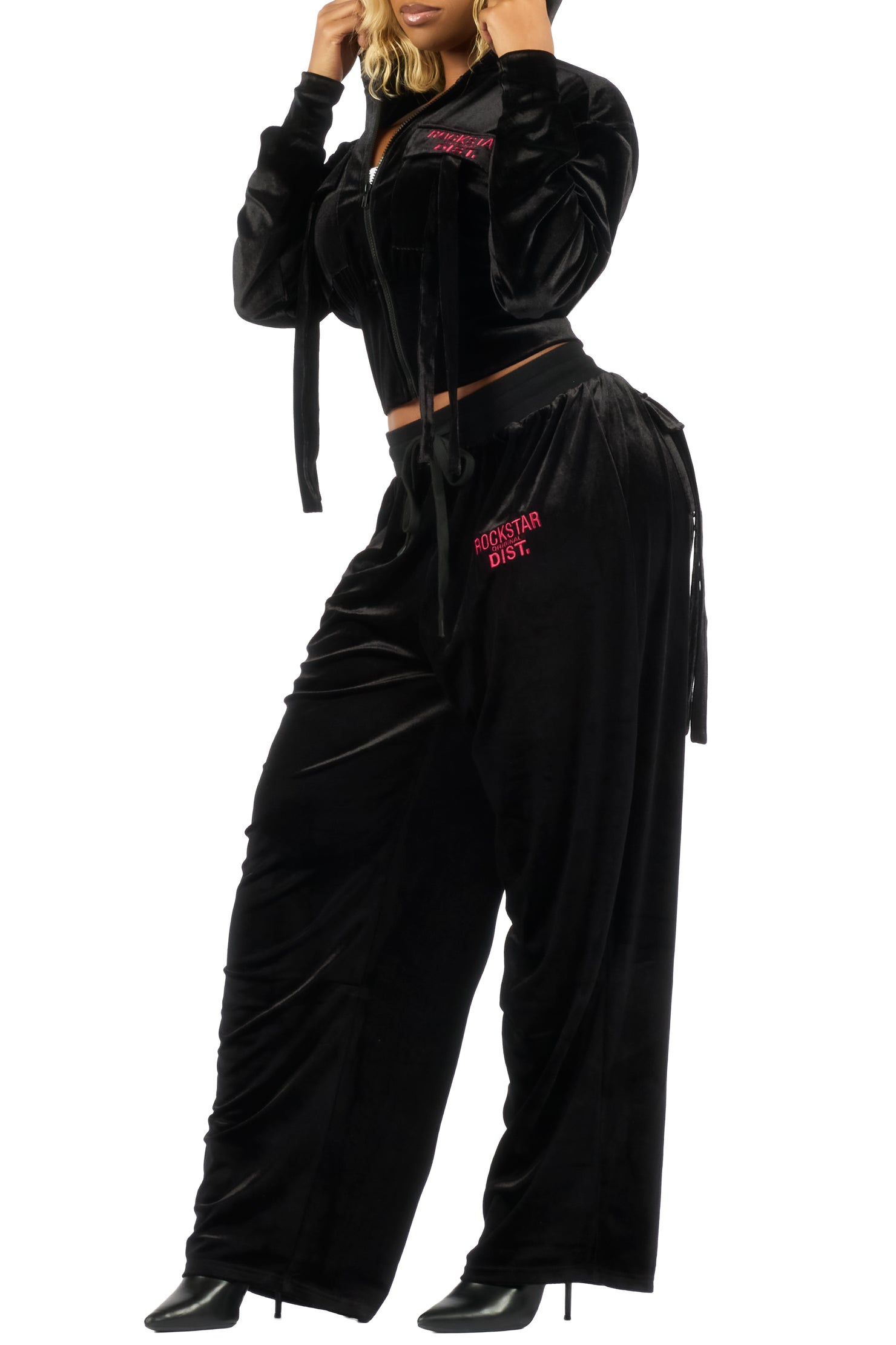 Jalisa Black/Pink Cargo Velour Baggy Fit Track Set