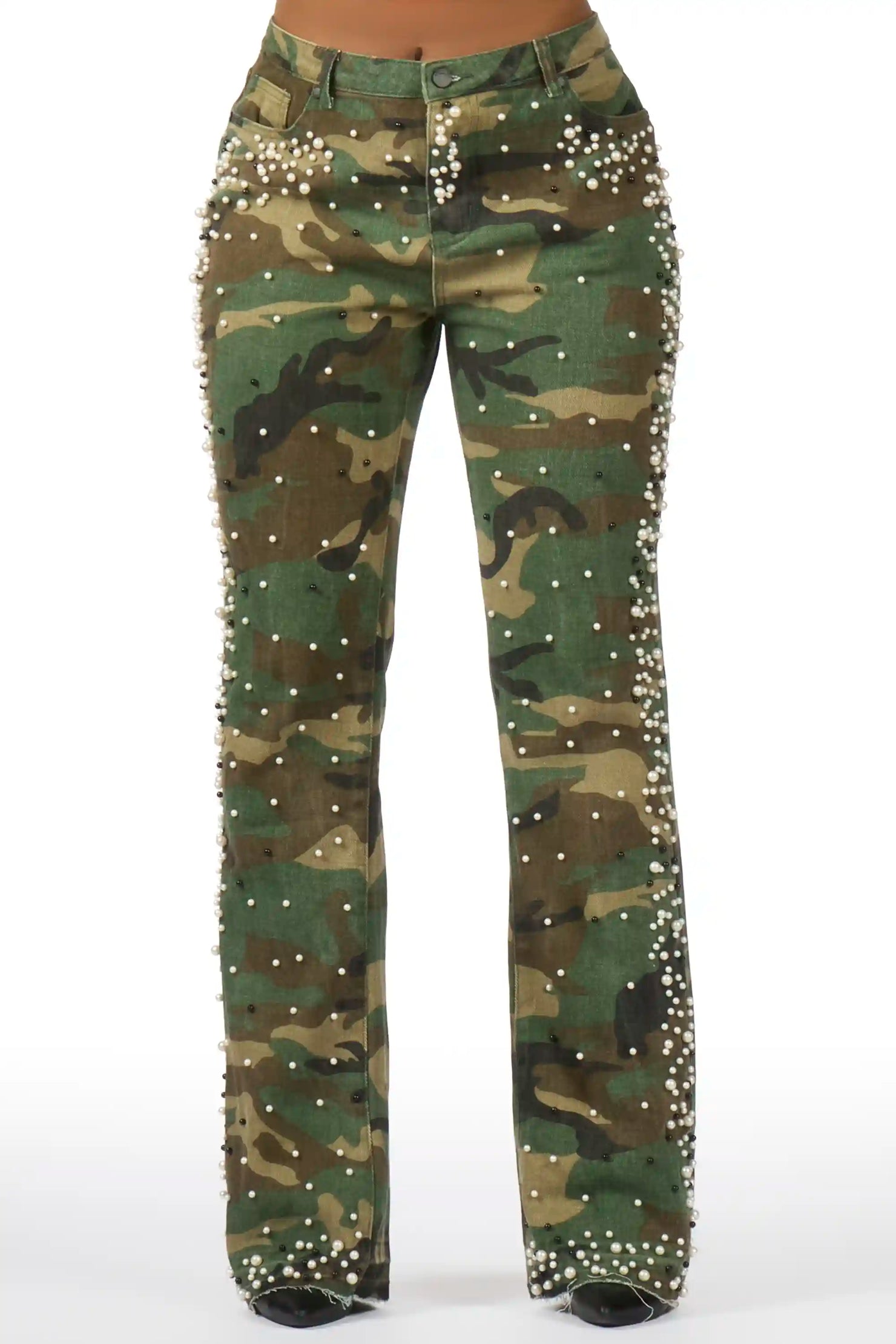 Marquita Camo Pearl Stacked Flare Jean
