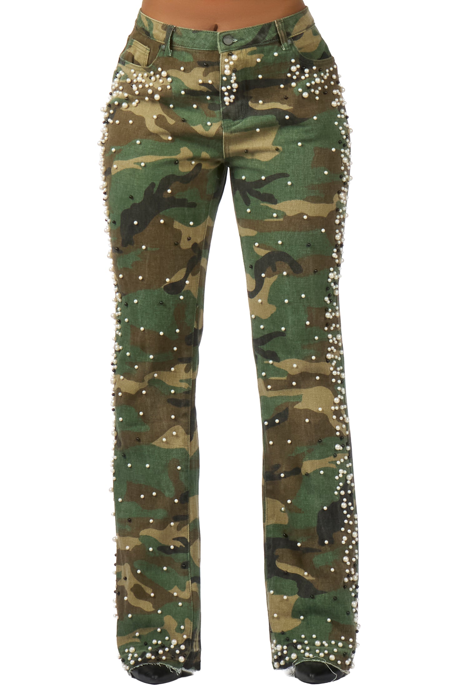 Marquita Camo Pearl Stacked Flare Jean
