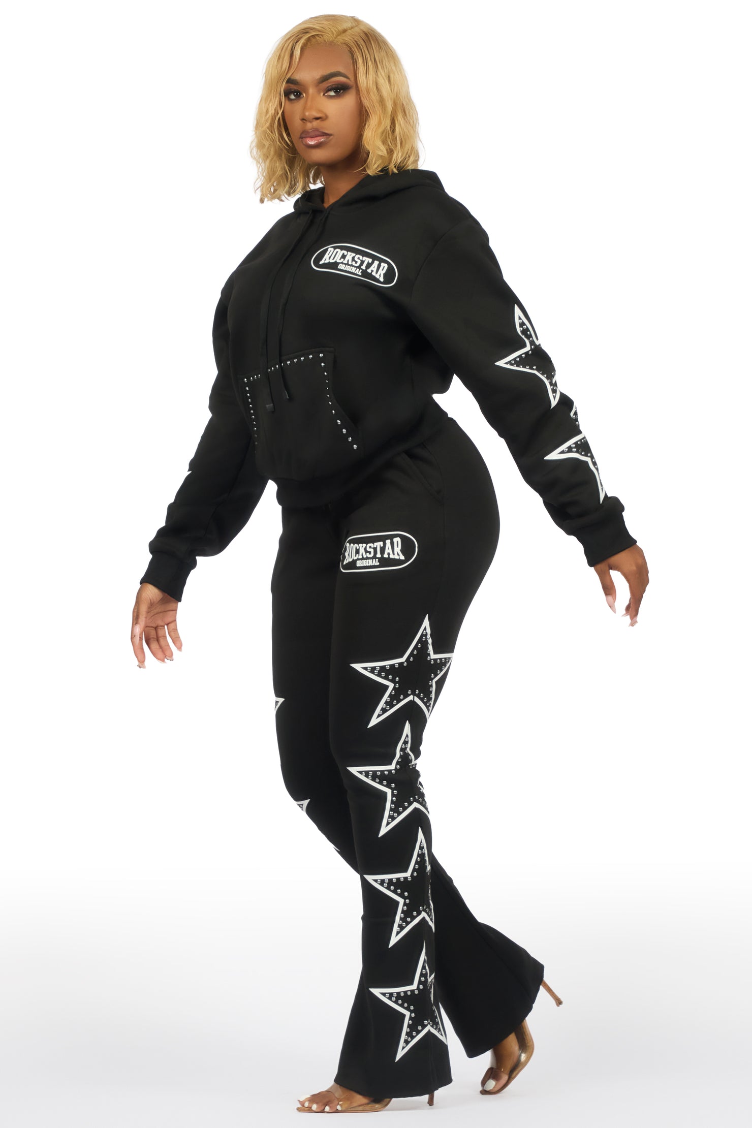 Alexius Black Rhinestone Stacked Track Set