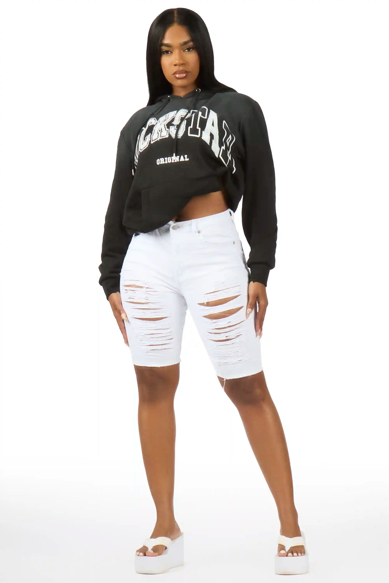 Nataasha White Distressed Denim Short