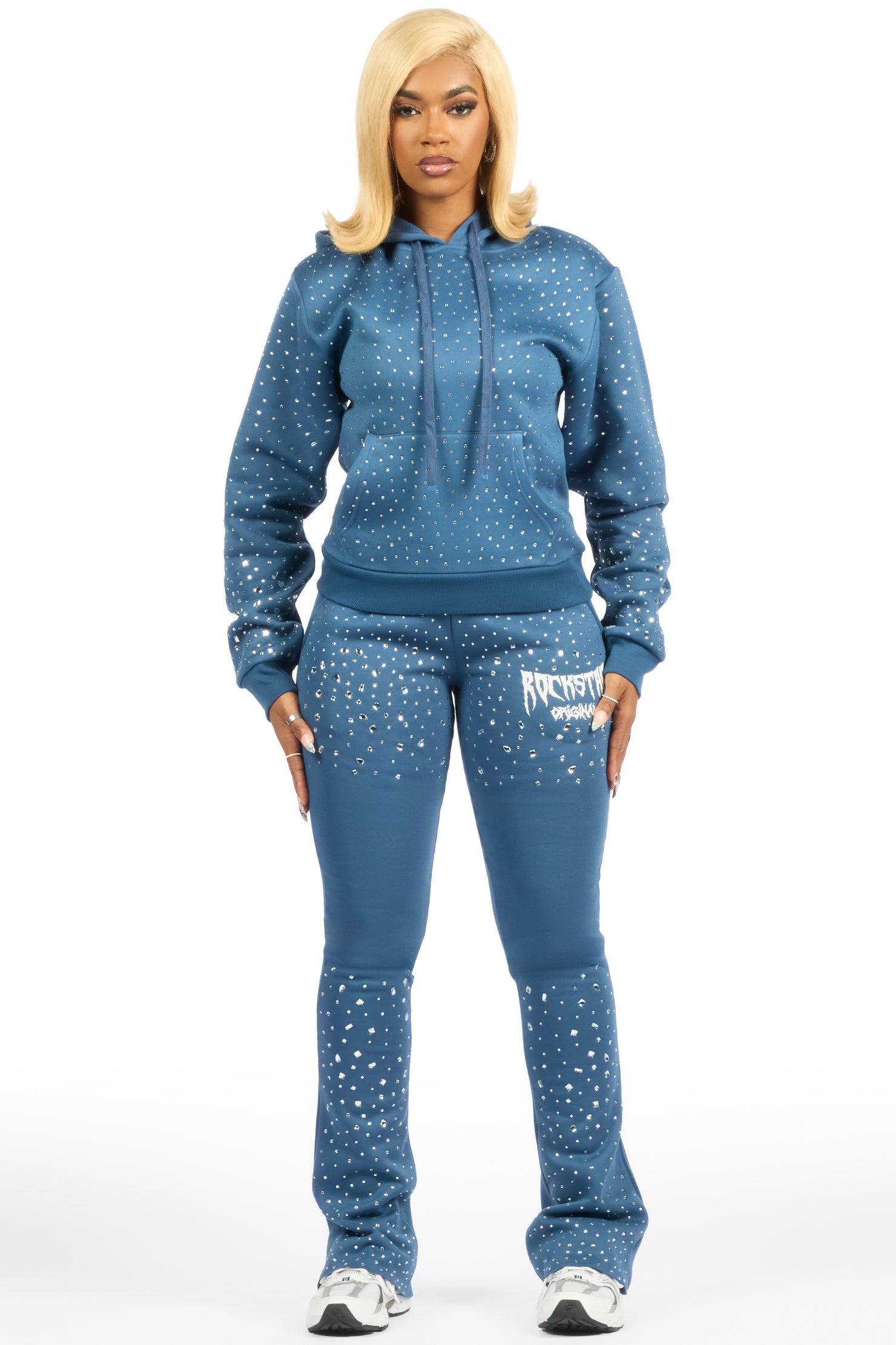 Porsha Navy Rhinestone Stacked Track Set