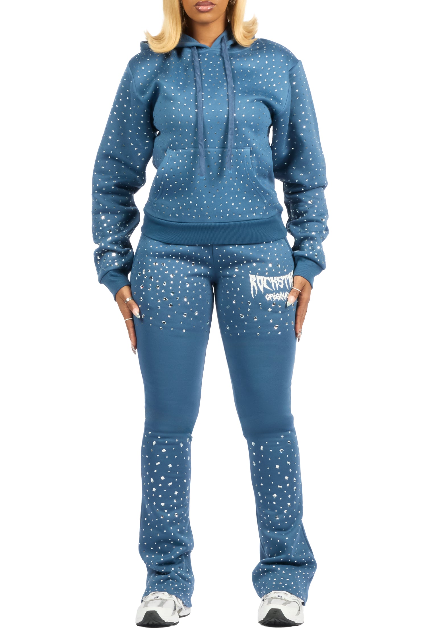 Porsha Navy Rhinestone Stacked Track Set