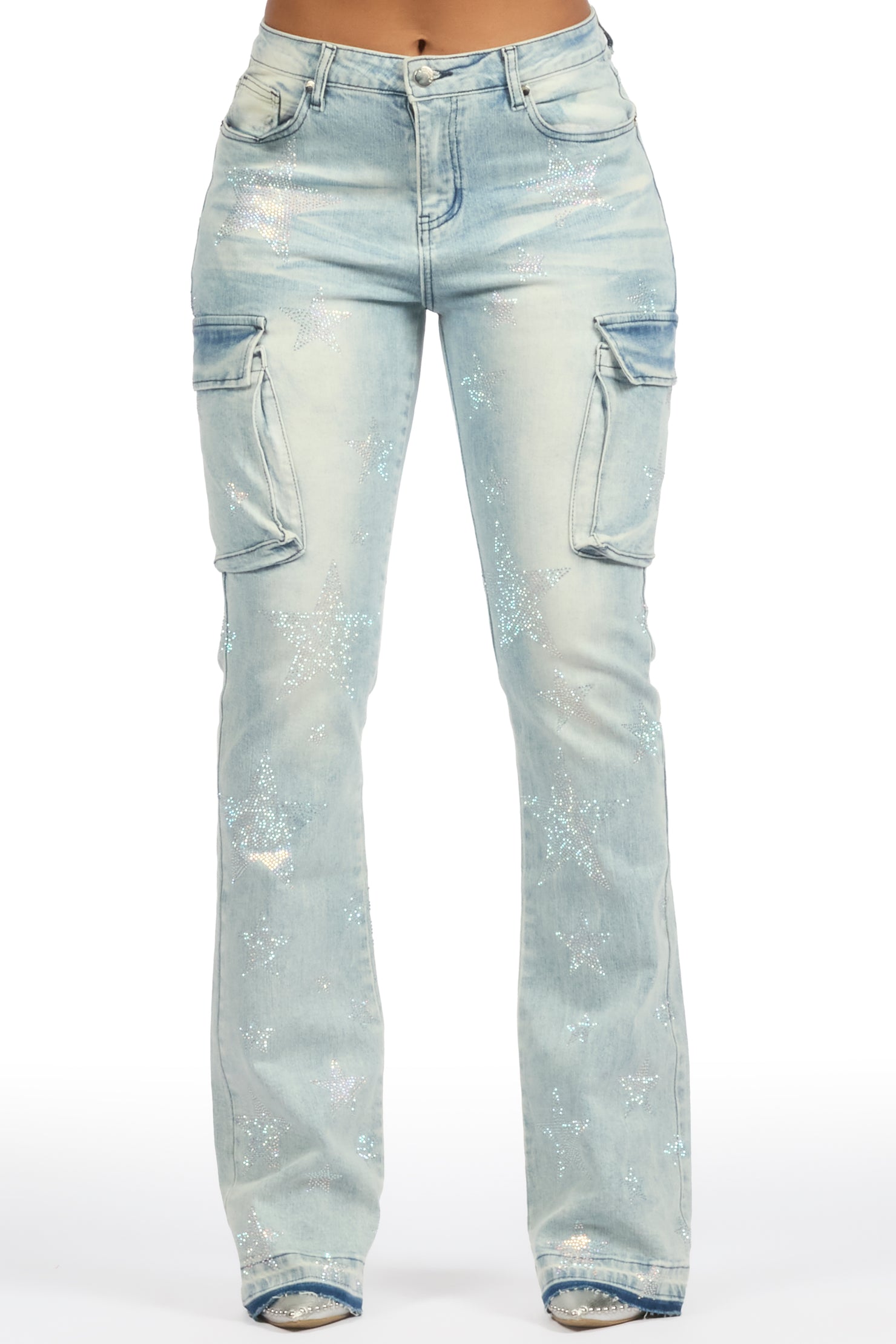 Kendrica Light Wash Rhinestone Stacked Jean