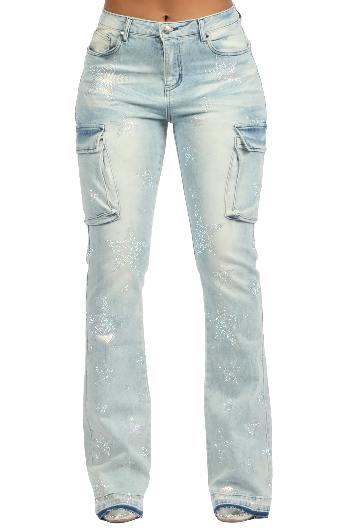 Kendrica Light Wash Rhinestone Stacked Jean