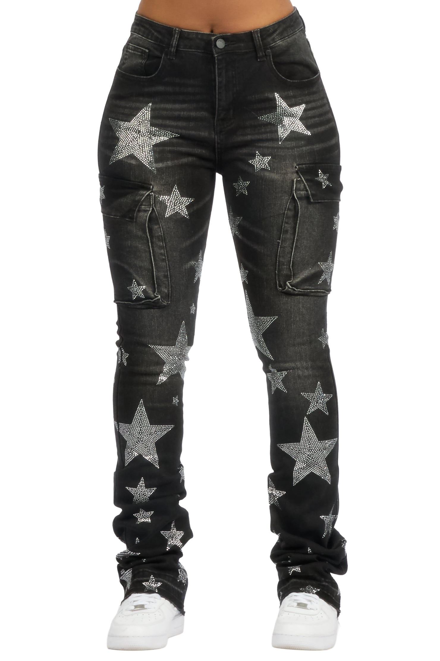 Kendrica Black Rhinestone Stacked Jean