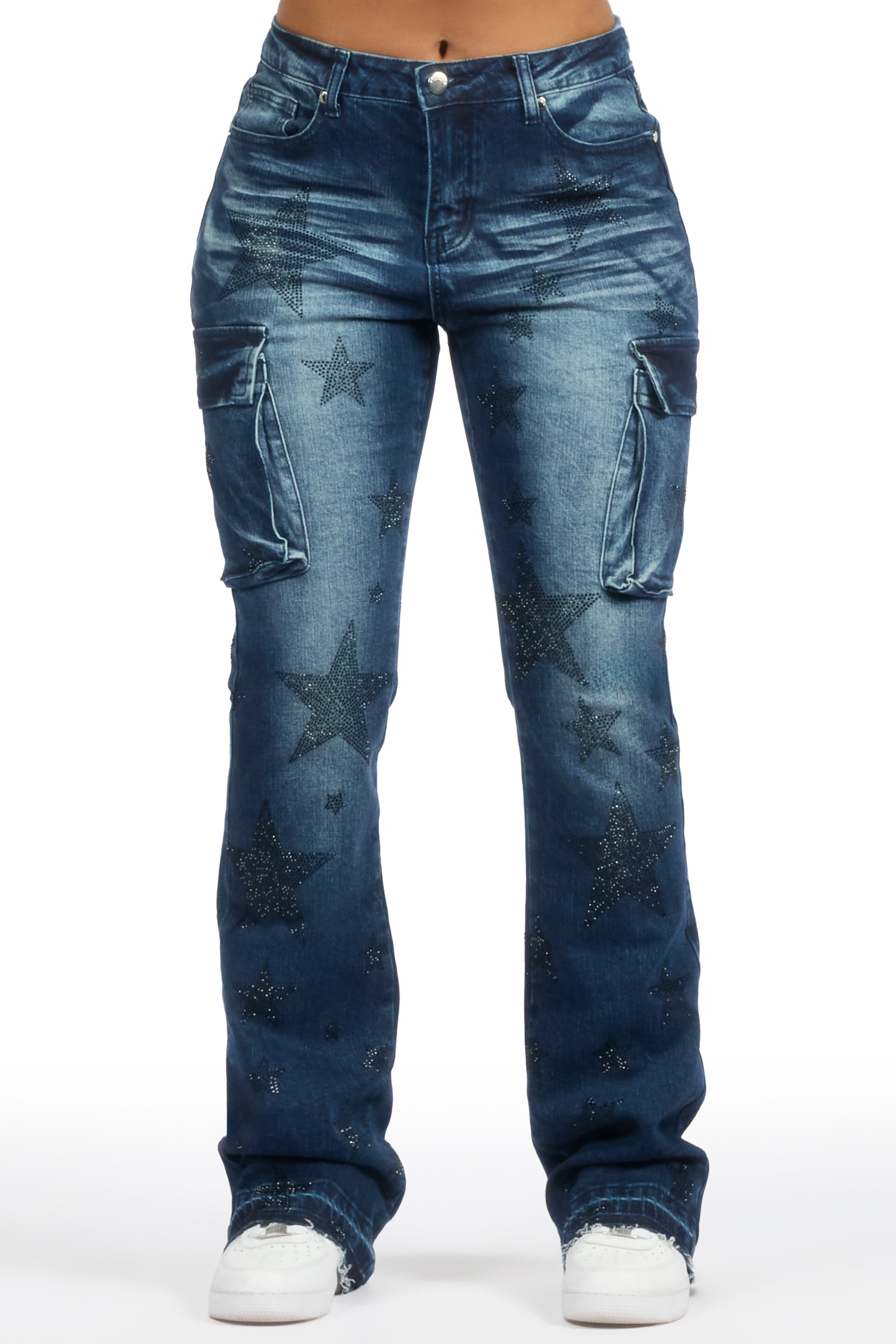 Kendrica Dark Wash Rhinestone Stacked Jean