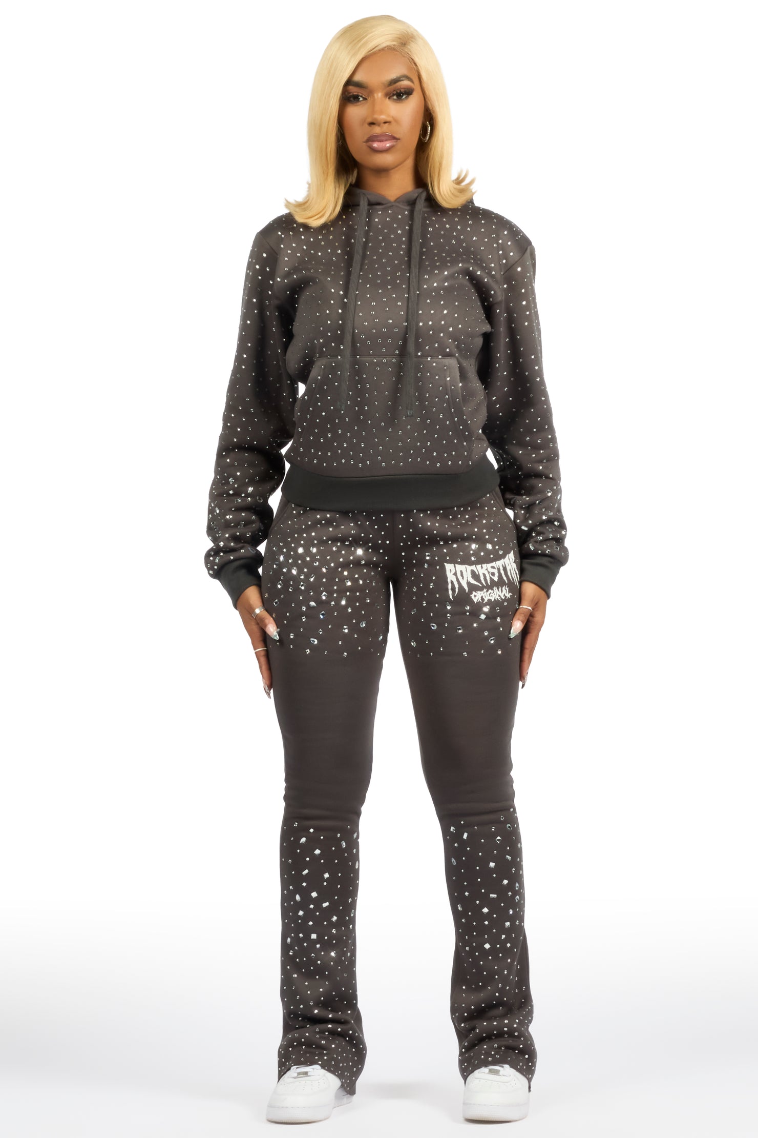 Porsha Charcoal Rhinestone Stacked Track Set