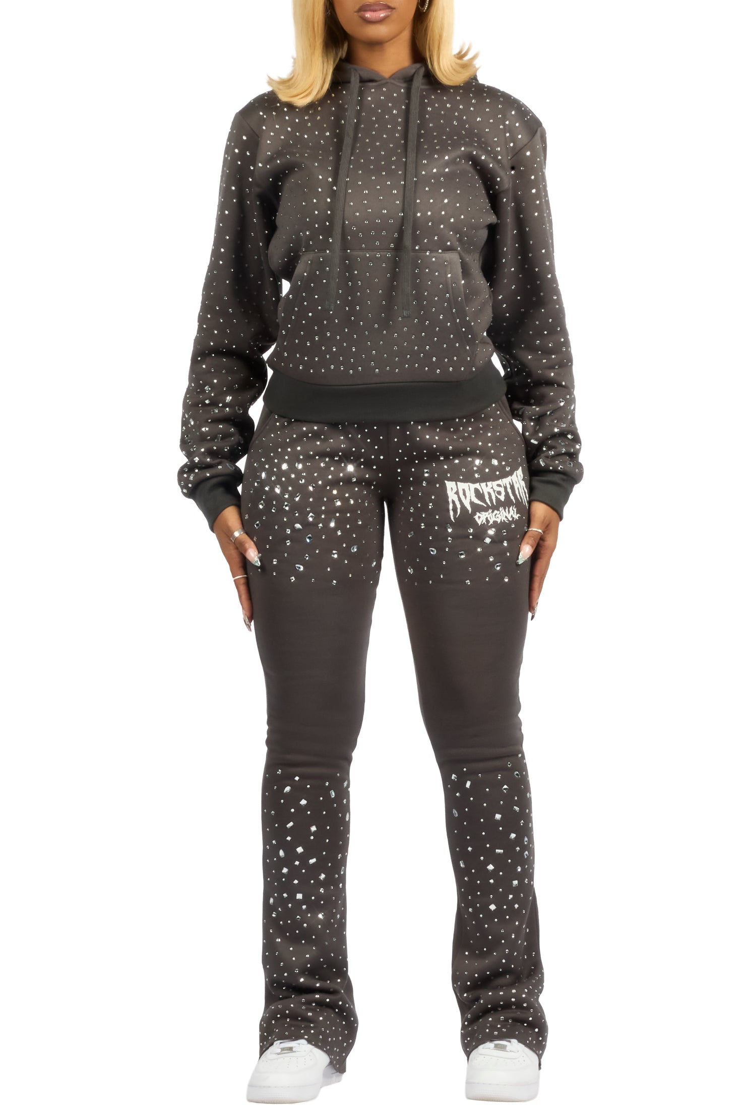 Porsha Charcoal Rhinestone Stacked Track Set