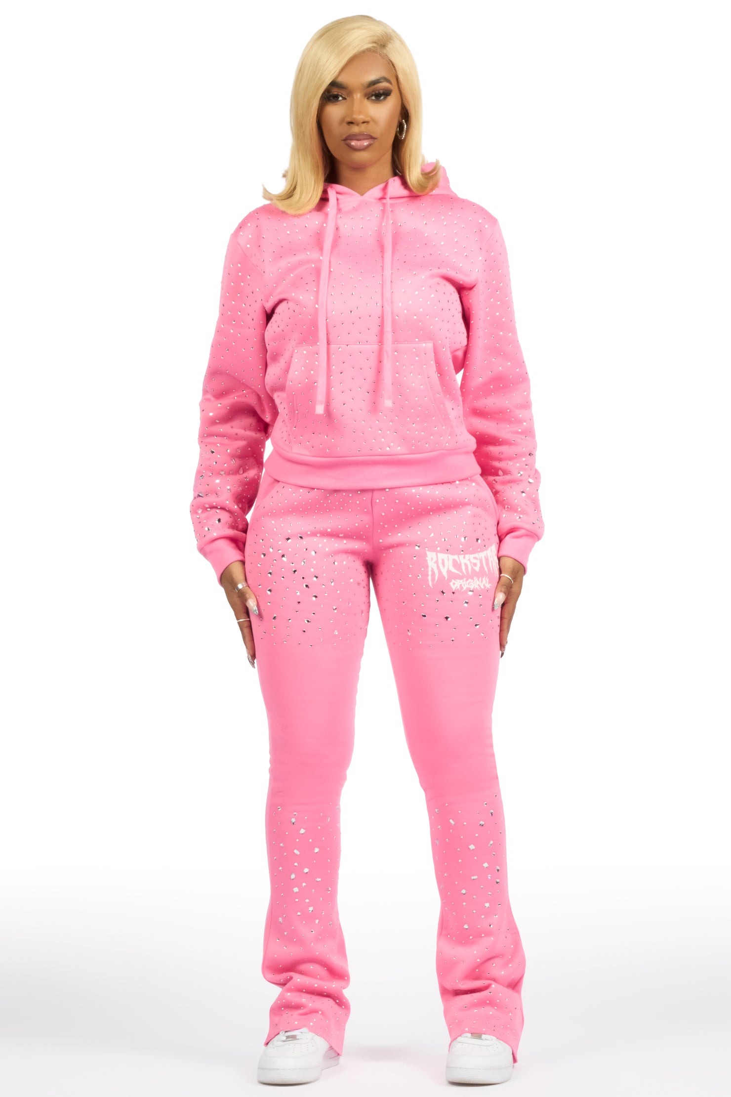 Porsha Pink Rhinestone Stacked Track Set