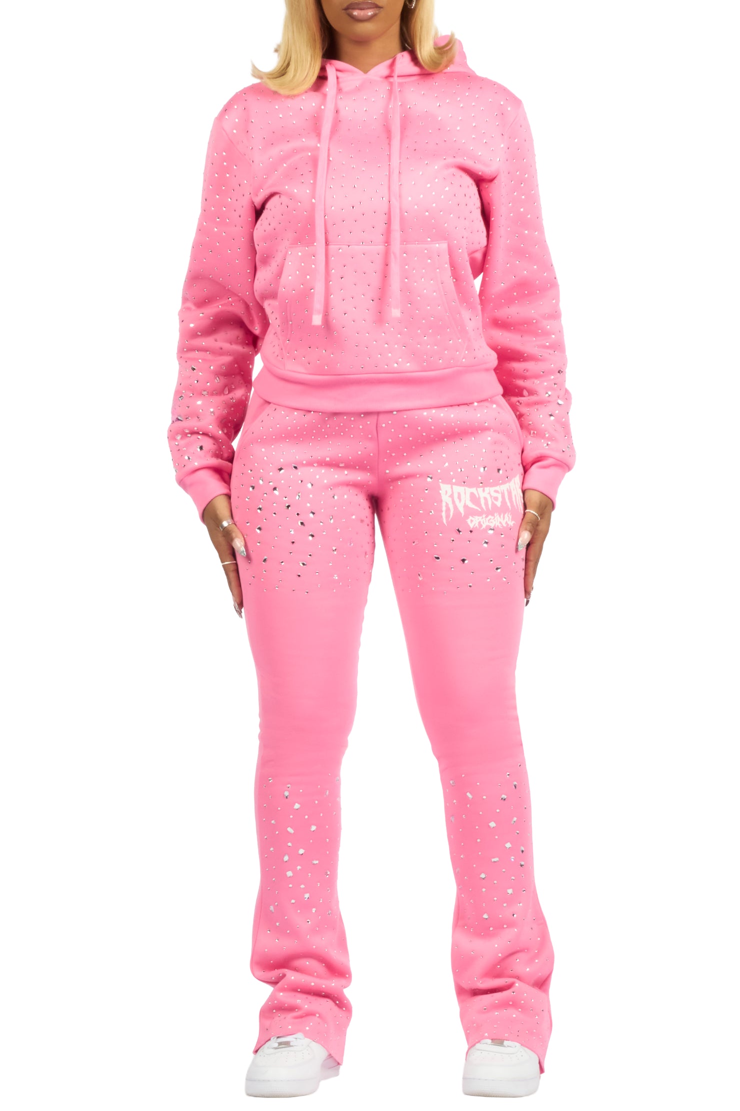 Porsha Pink Rhinestone Stacked Track Set