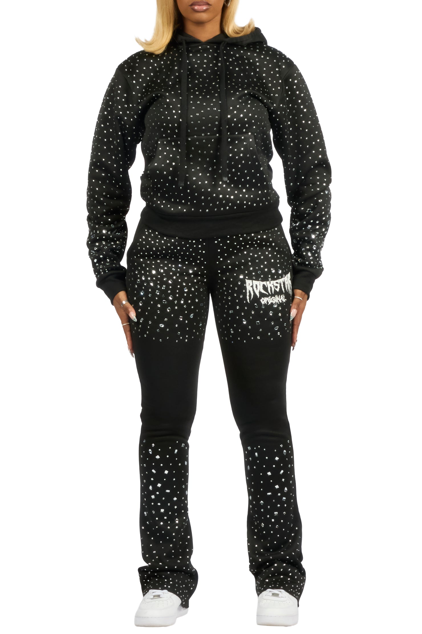 Porsha Black Rhinestone Stacked Track Set