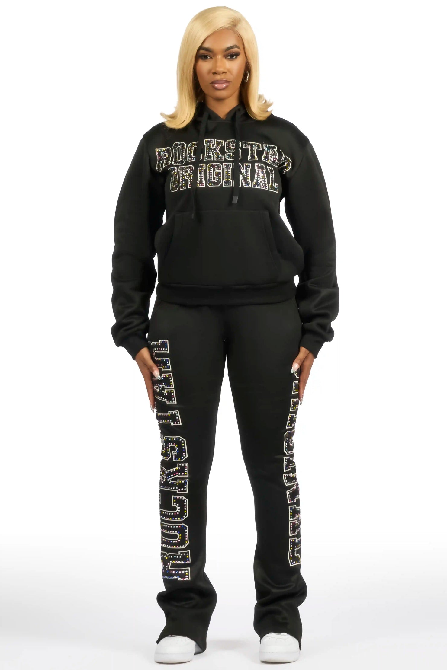 Quianna Black Rhinestone Stacked Track Set