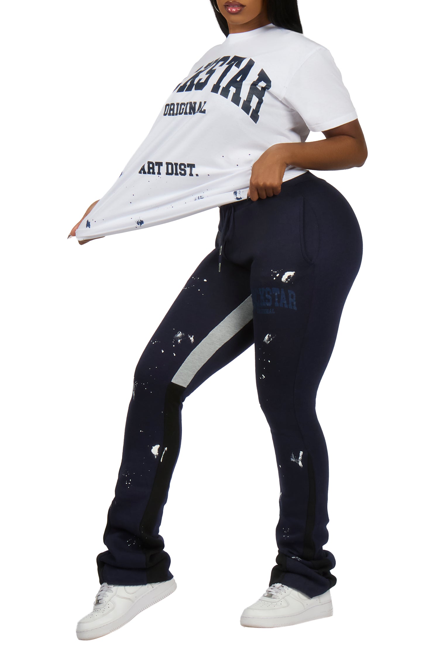 Nadiyah White/Navy T-Shirt Stacked Track Set