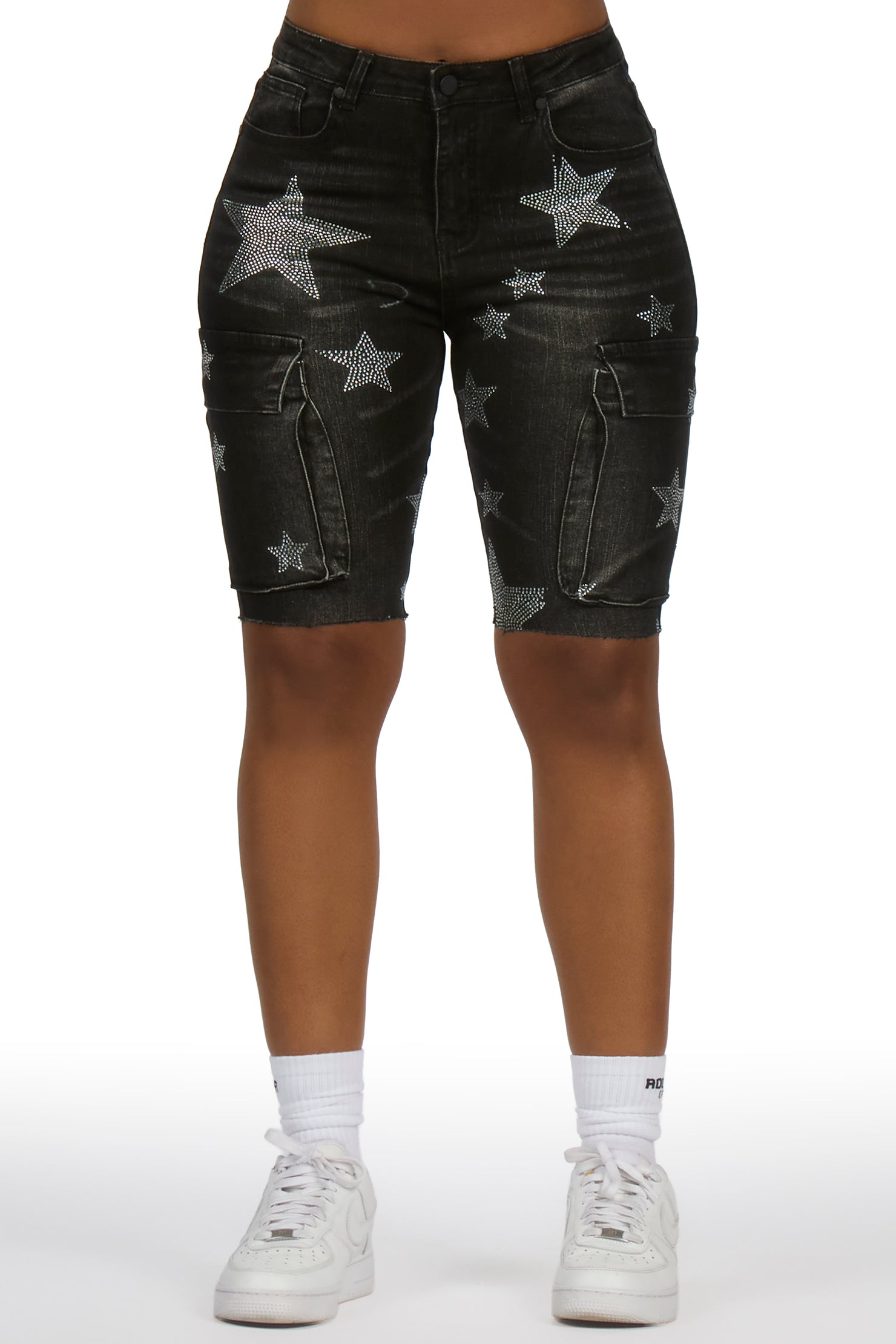 Jaquantae Black Rhinestone Bermuda Short