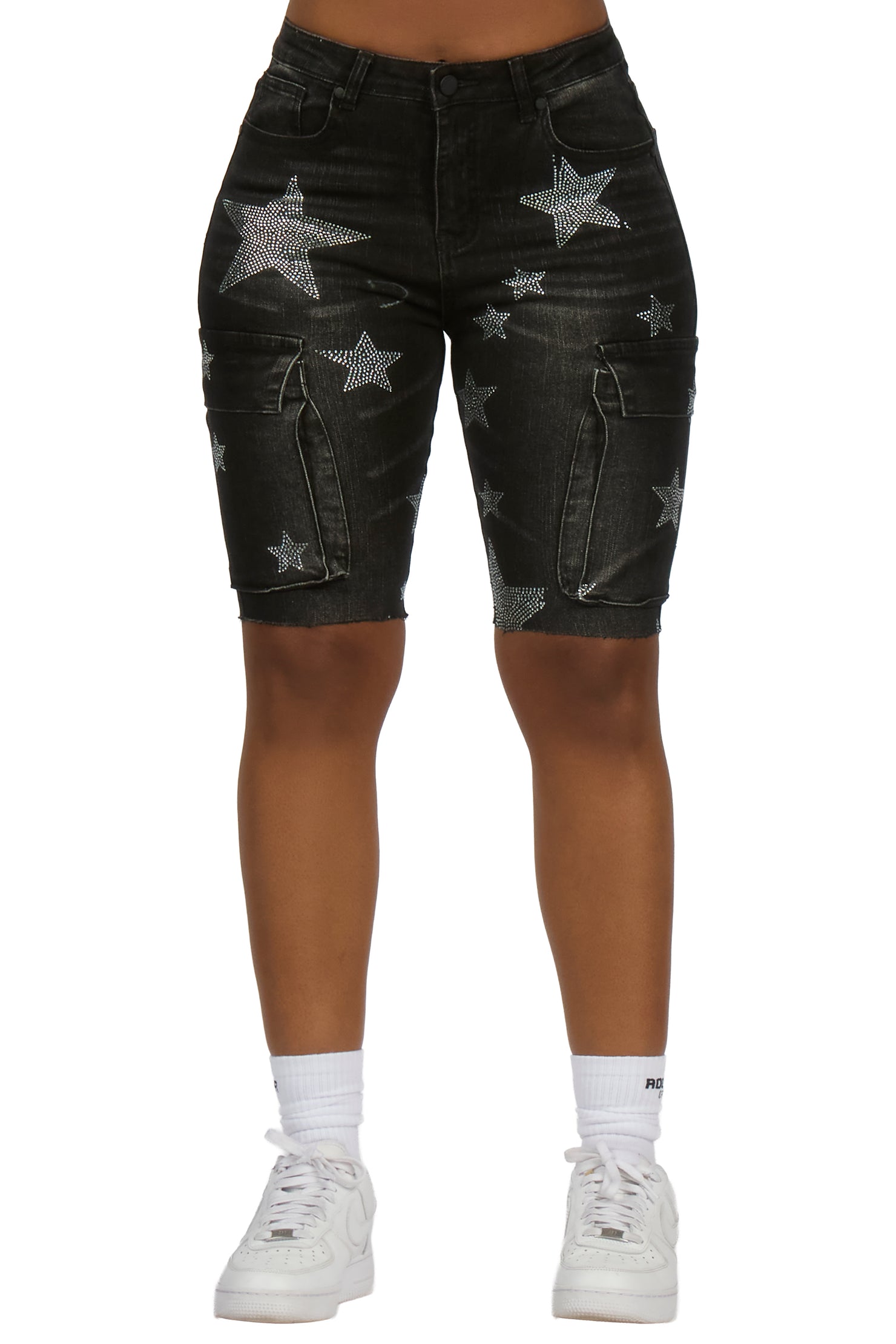 Jaquantae Black Rhinestone Bermuda Short