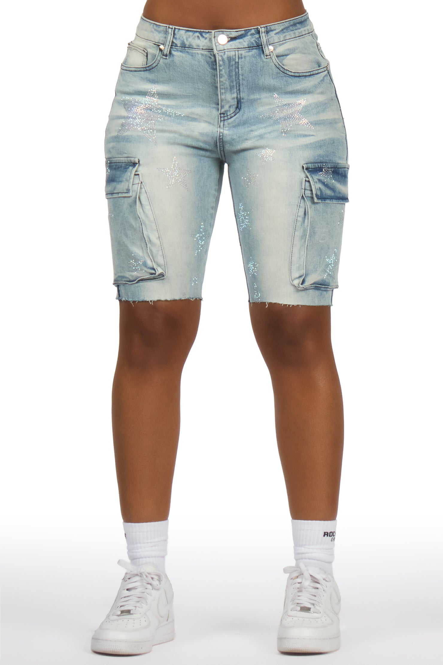 Jaquantae Light Wash Rhinestone Bermuda Short