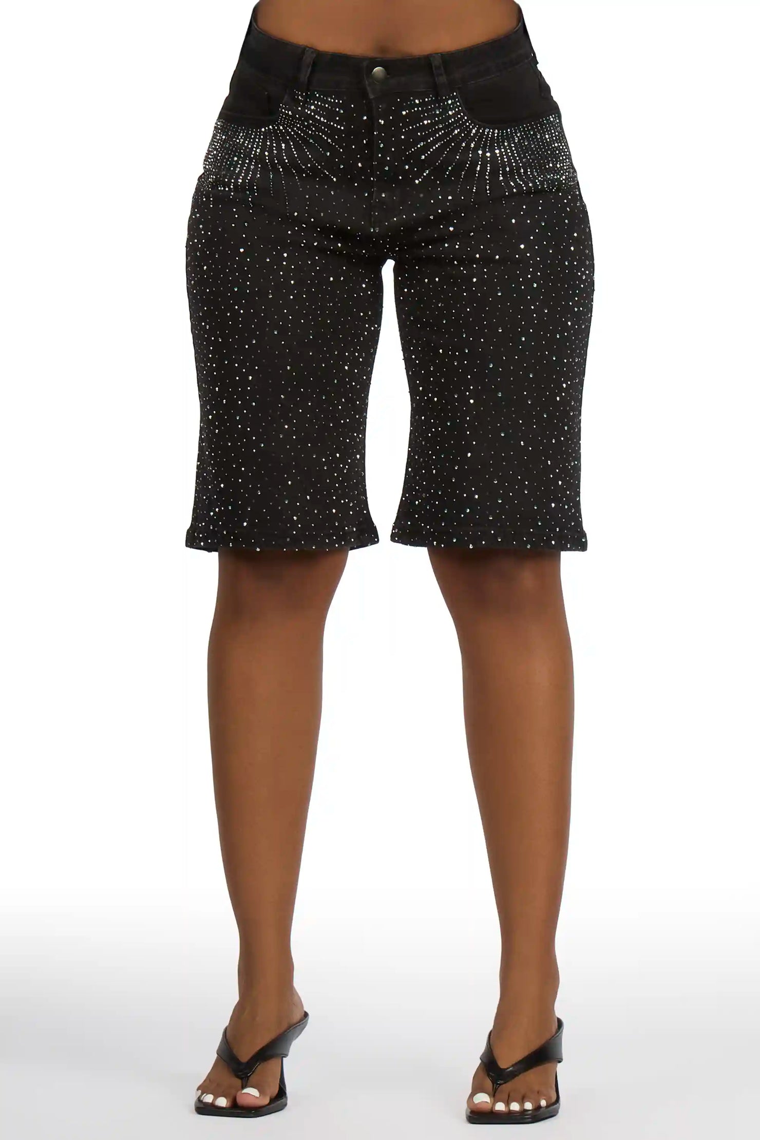 LaTonia Black Rhinestone Denim Jort