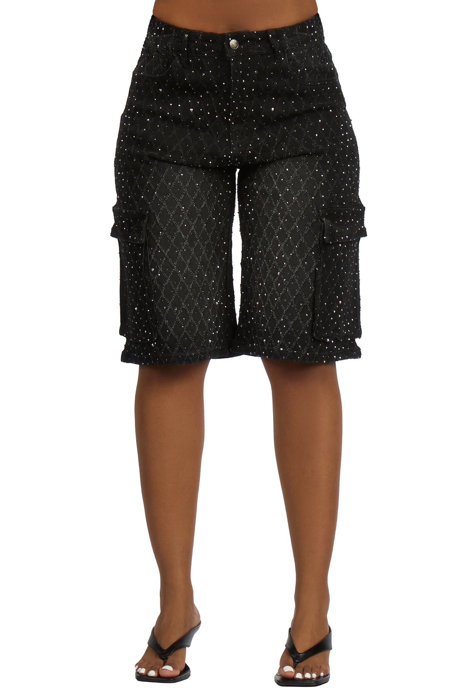 Martinique Black Rhinestone Denim Jort