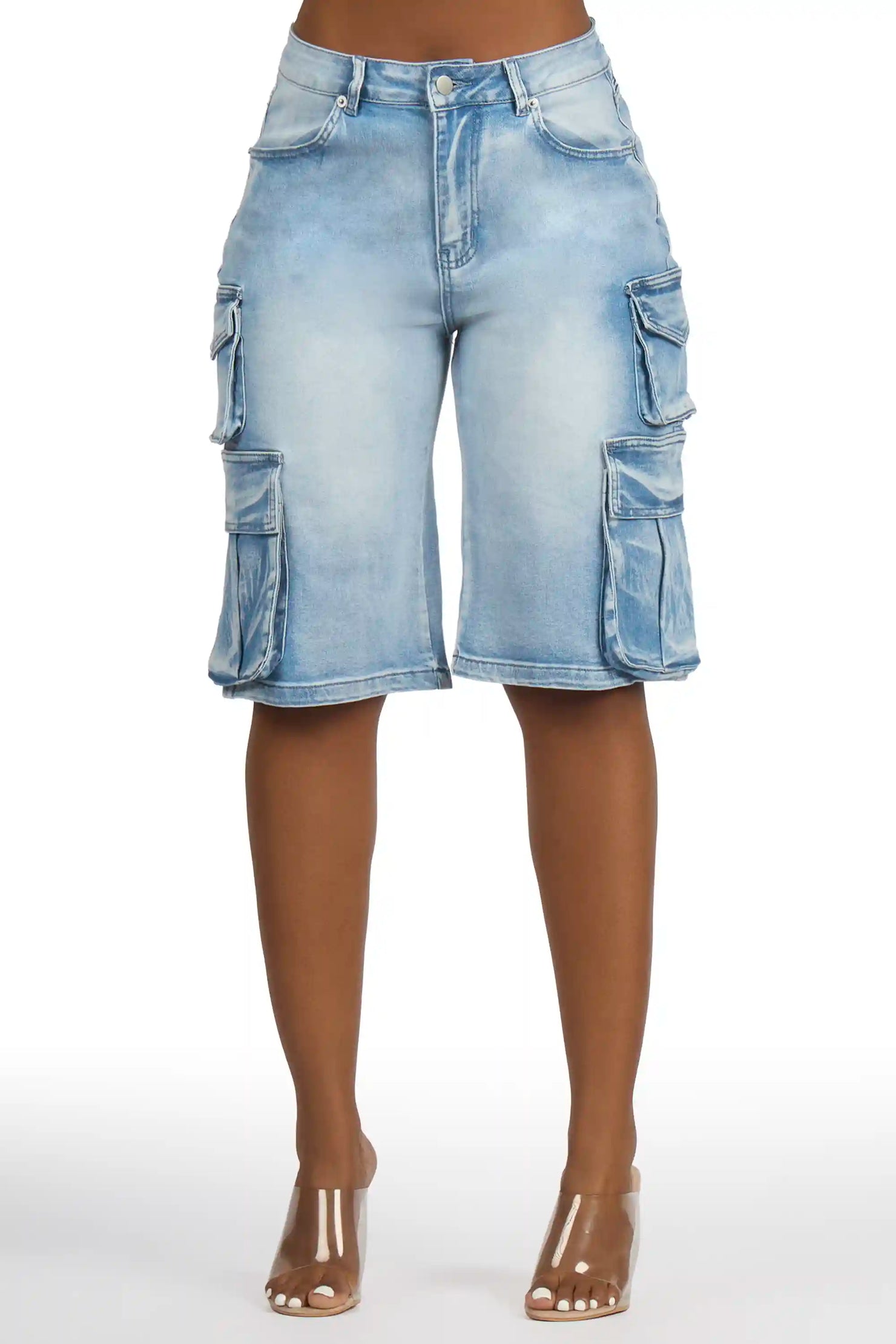 LaQuesha Light Wash Cargo Denim Jort