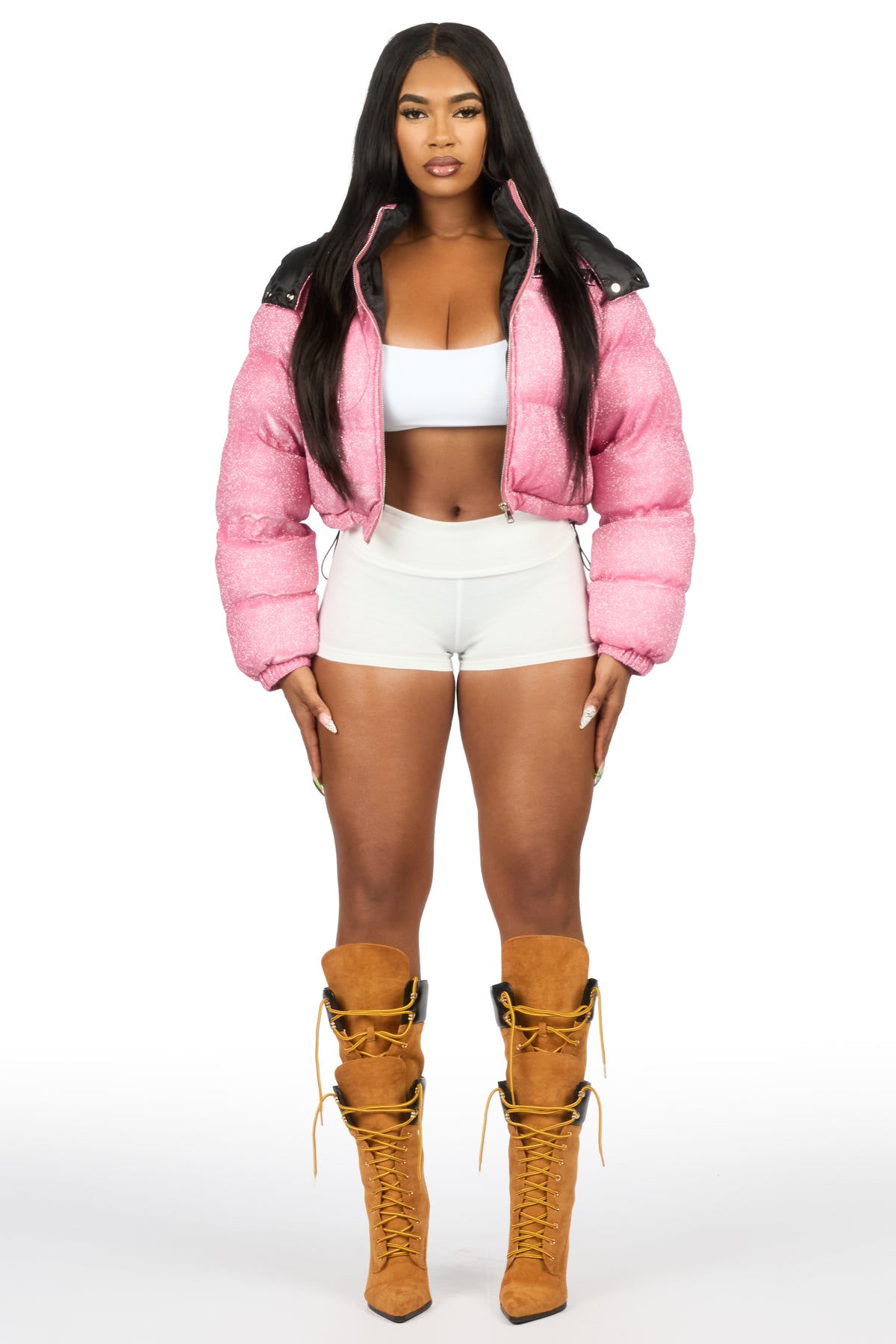 Meranda Pink Glitter Puffer Jacket