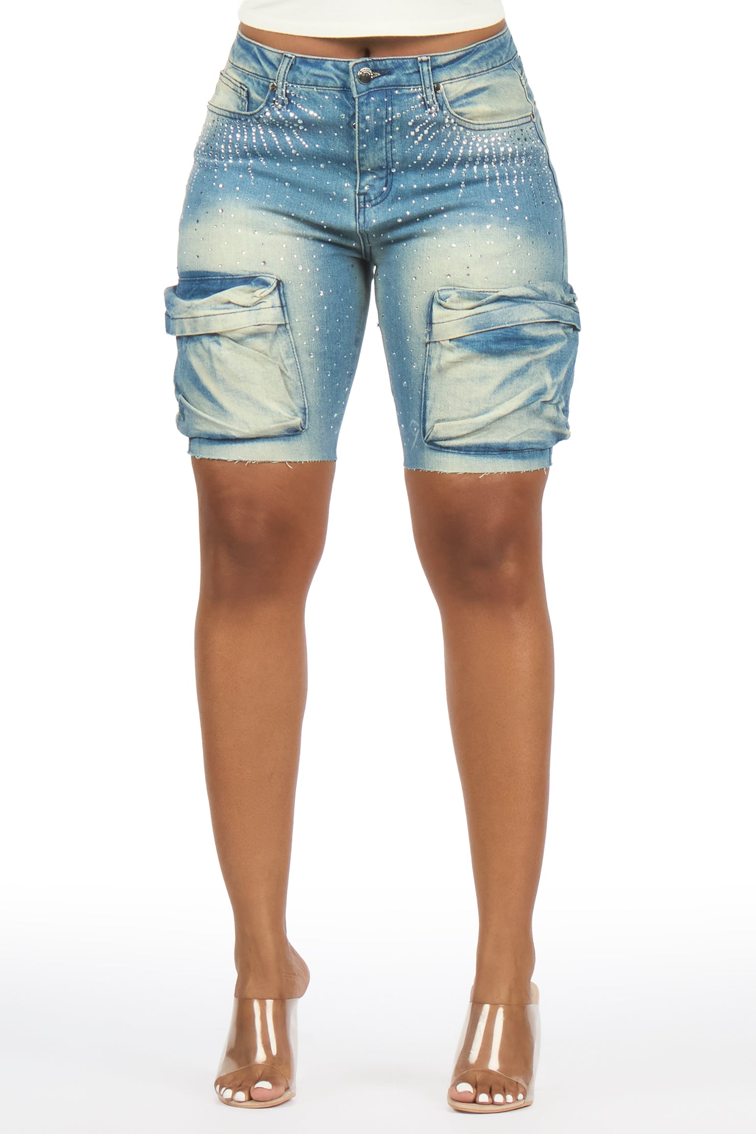 Noddia Med. Wash Rhinestone Bermuda Short