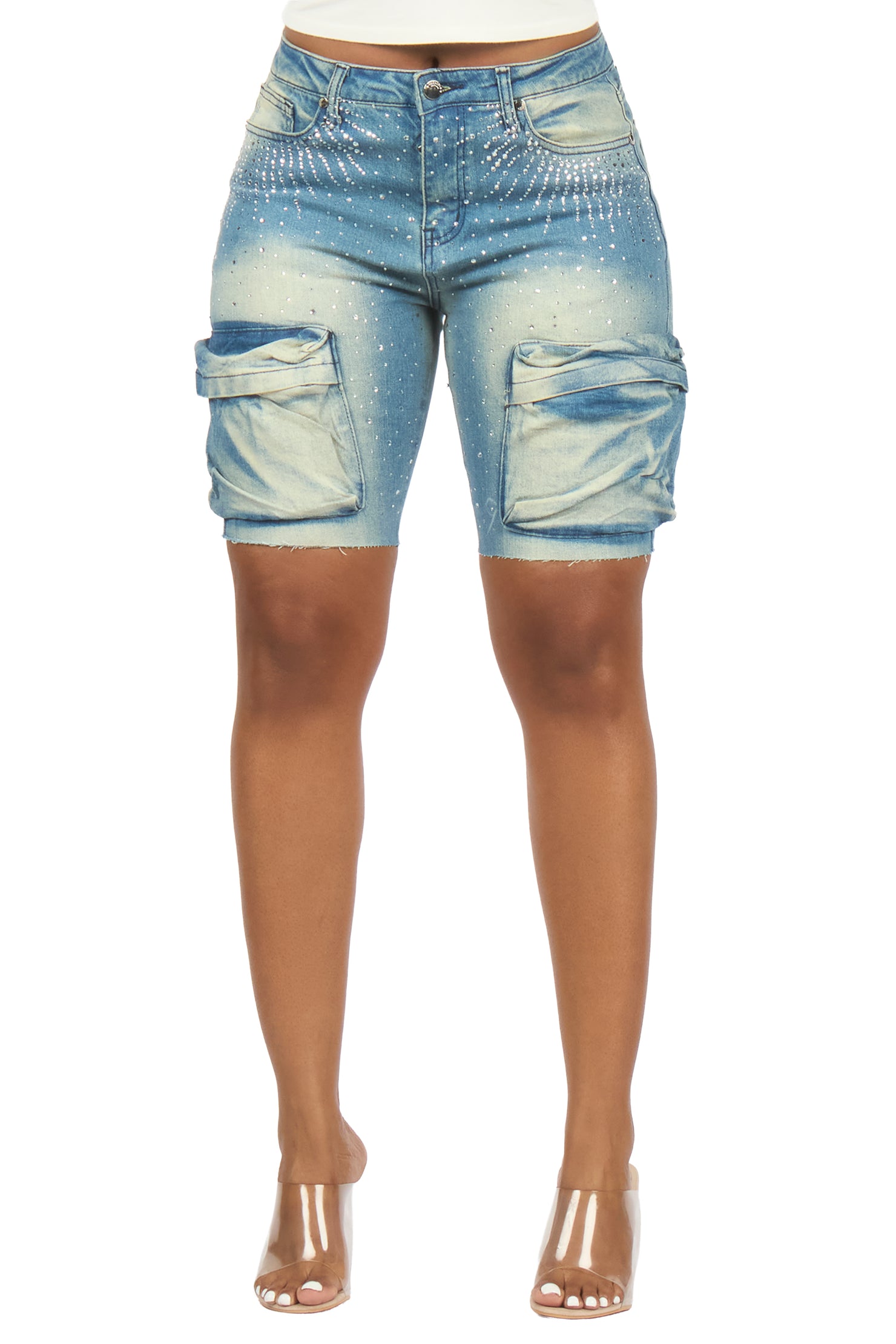 Noddia Med. Wash Rhinestone Bermuda Short
