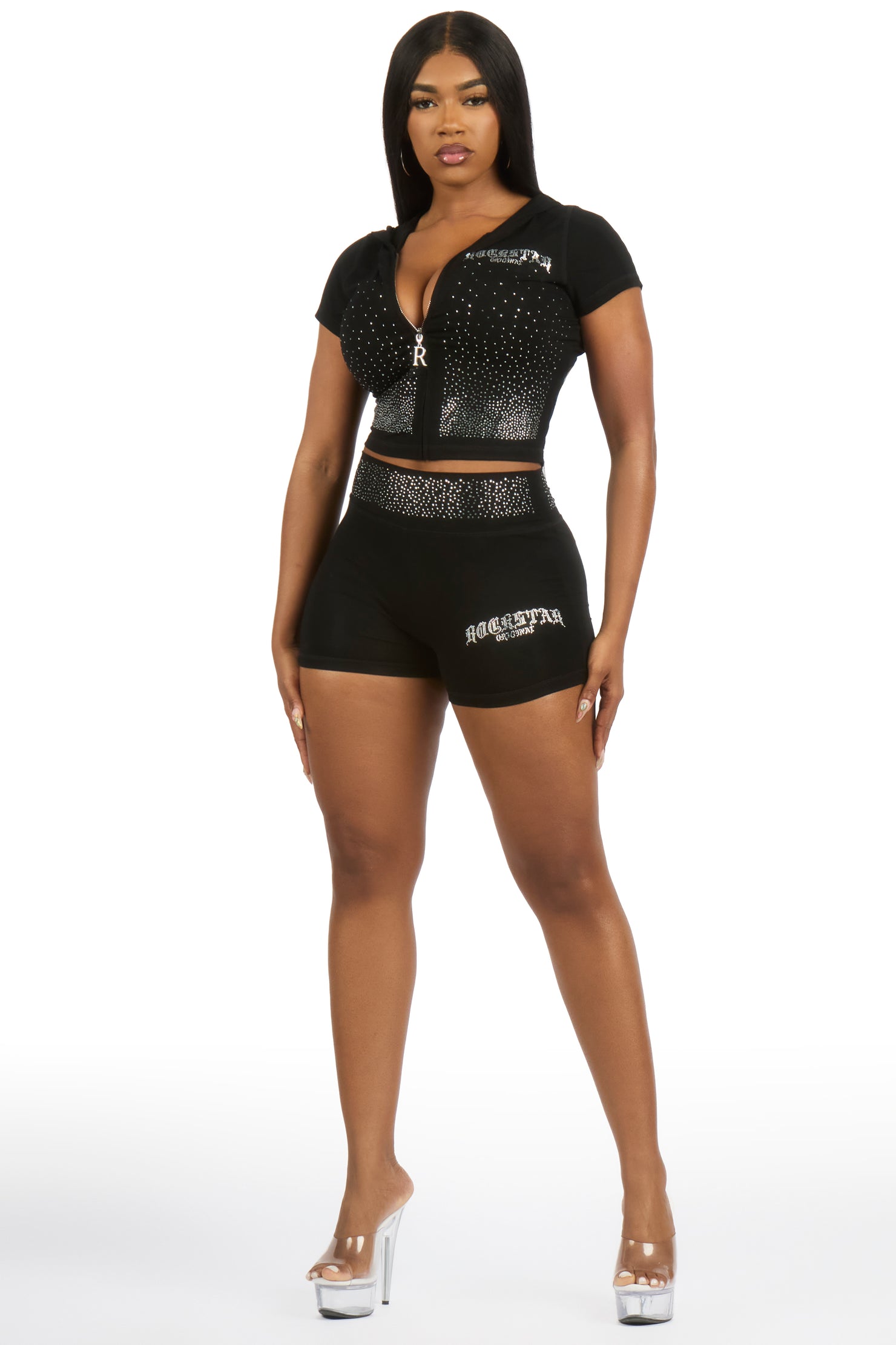 Jontella Black Rhinestone Short Set