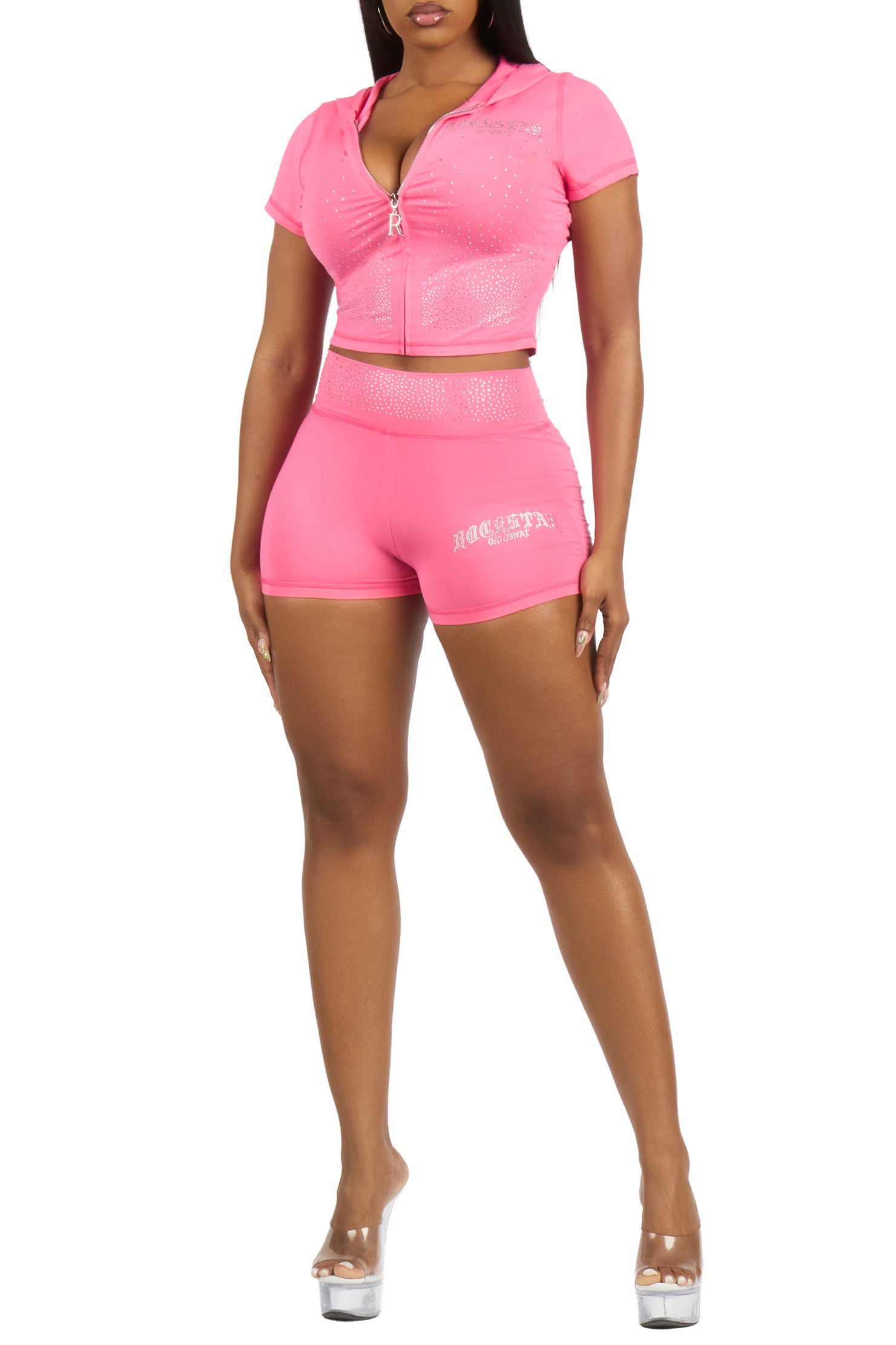 Jontella Pink Rhinestone Short Set